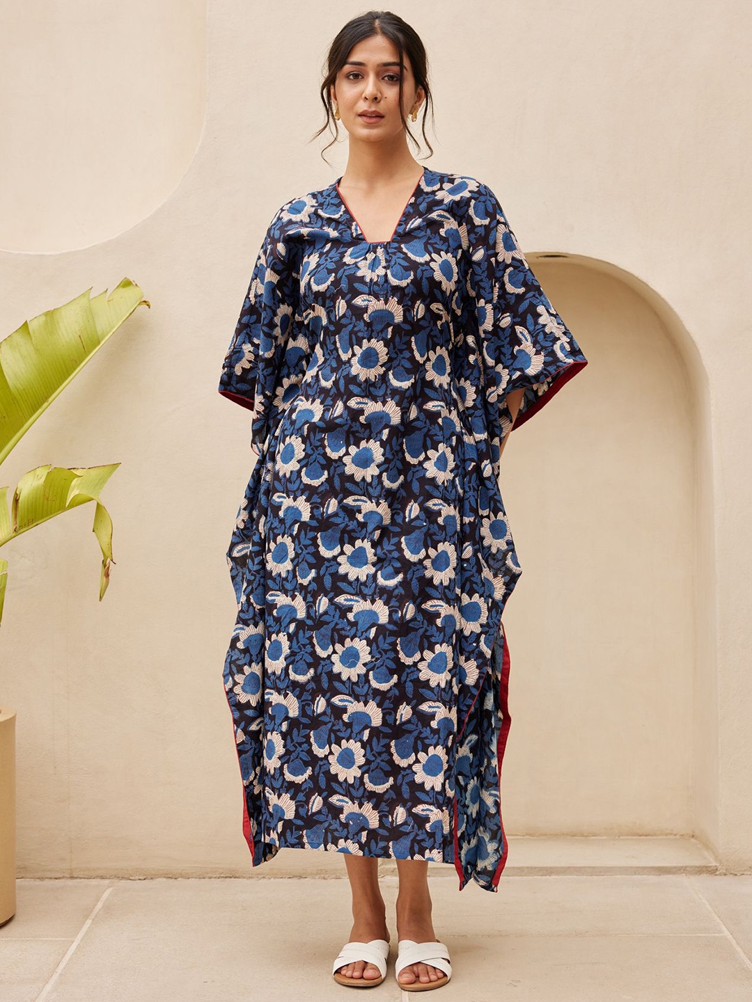 

Ambraee Floral Print Kaftan Midi Dress, Blue