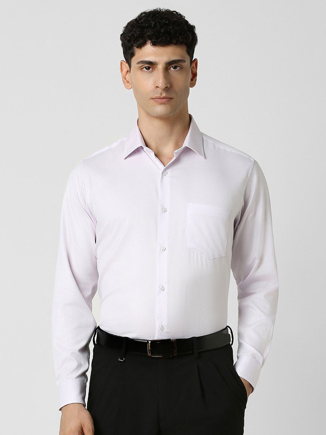 

Van Heusen Men Spread Collar Textured Printed Cotton Party Shirt, Pink