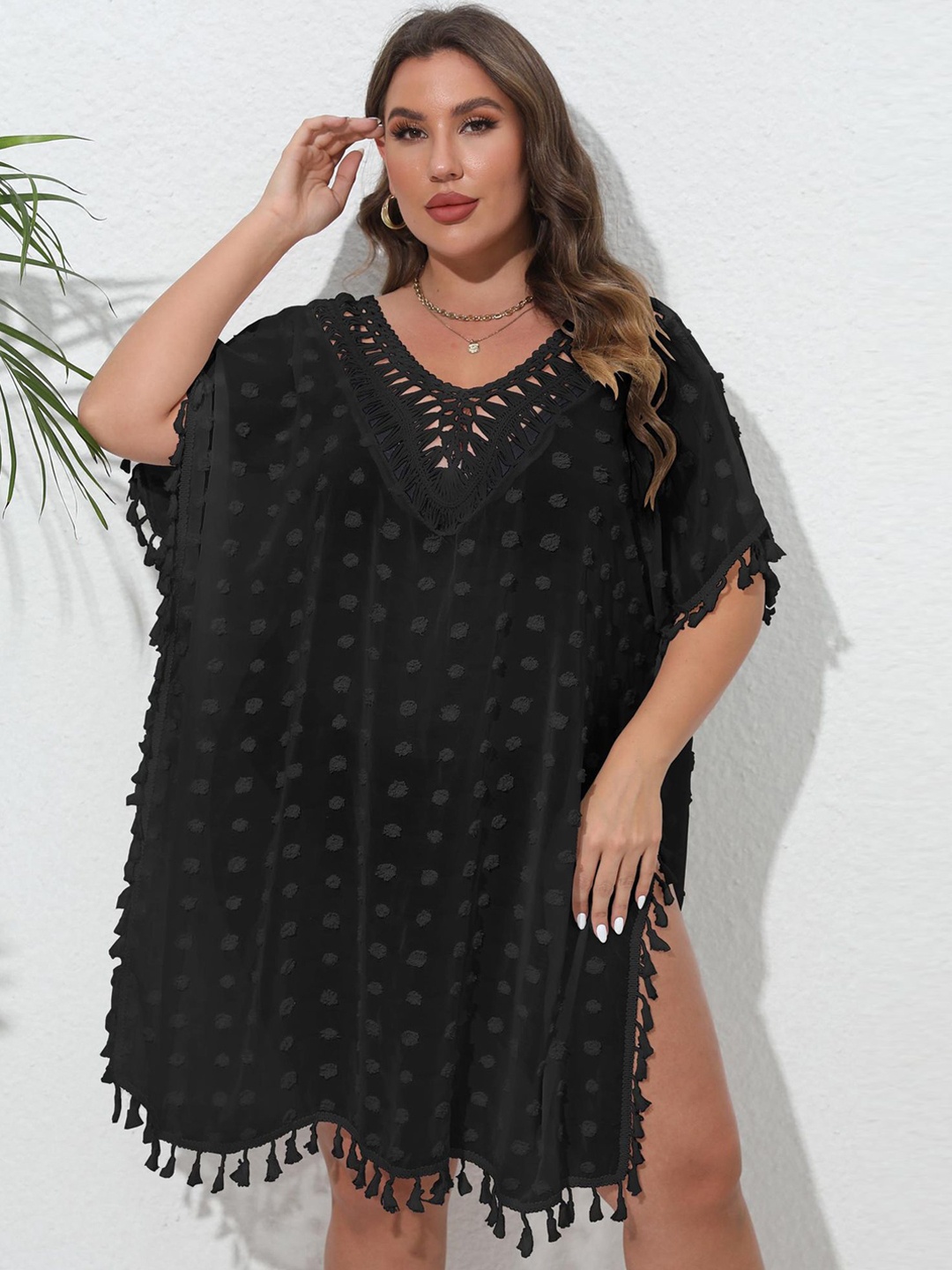 

LULU & SKY Mini-Length Swimwear Cover Up Top, Black