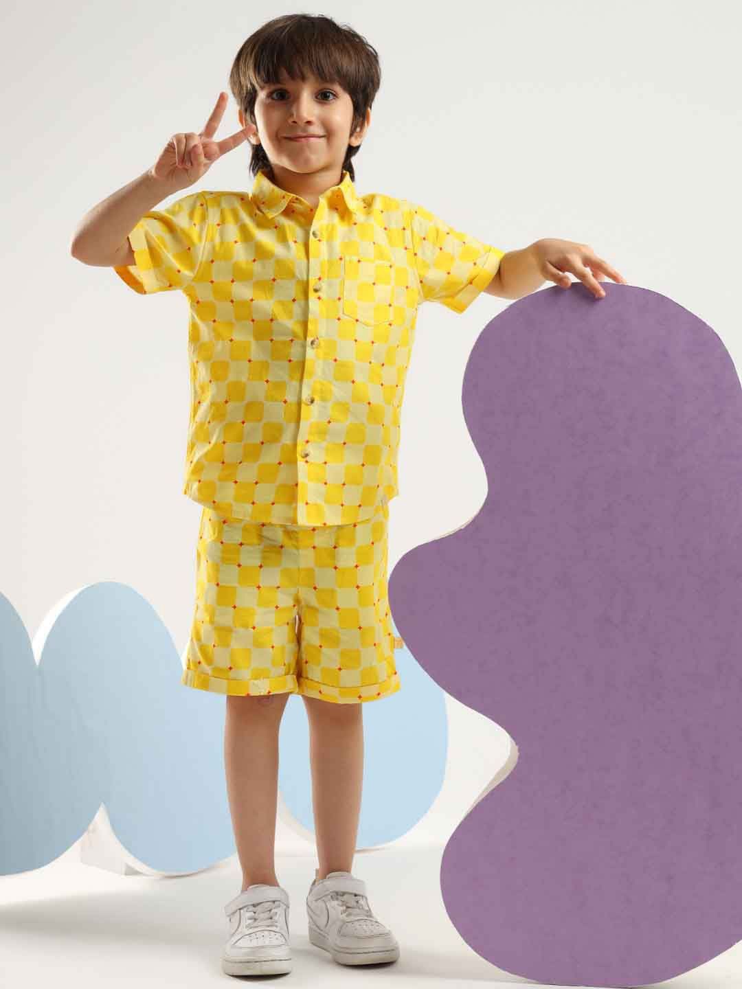 

Somersault Boys Checked Pure Cotton Shirt with Shorts, Yellow