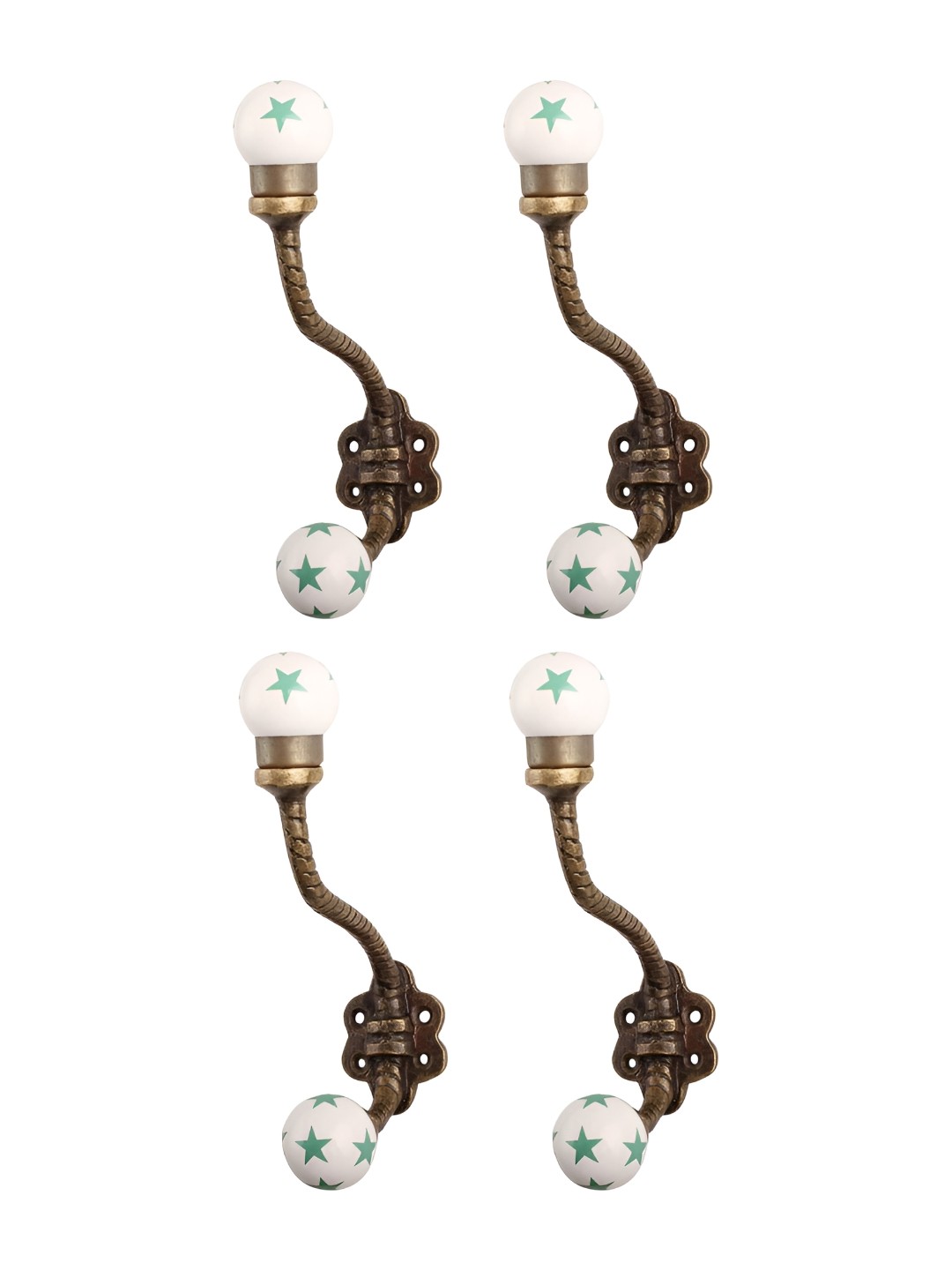 

Indianshelf Green & Copper toned 4 Pieces Metal Wall Hooks