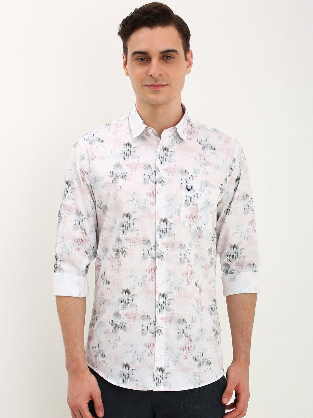 

Allen Solly Men Spread Collar Printed Print Cotton Slim Fit Casual Shirt, White