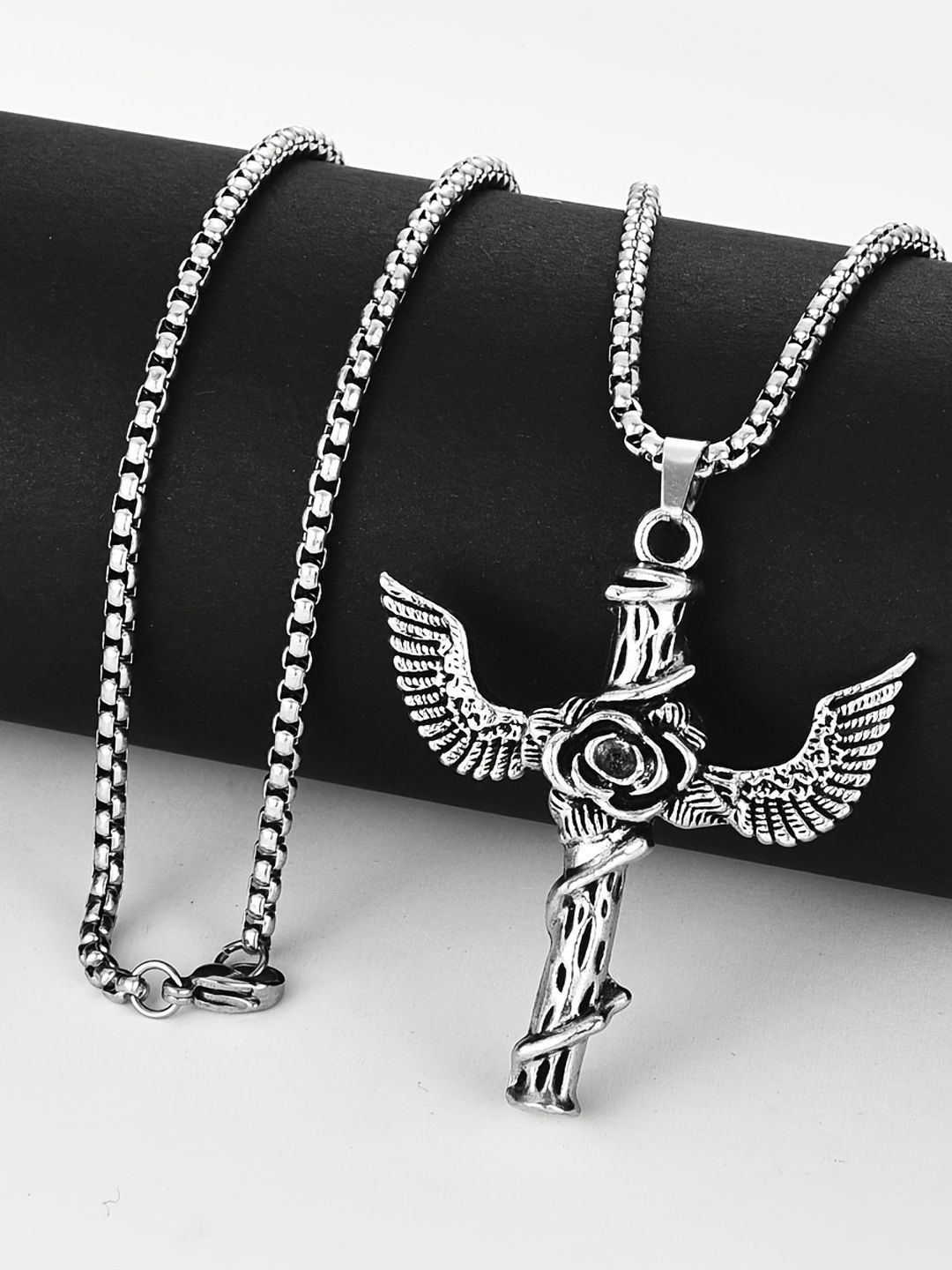 

KRENOZ Men Silver-Plated Stainless Steel Pendant With Chain