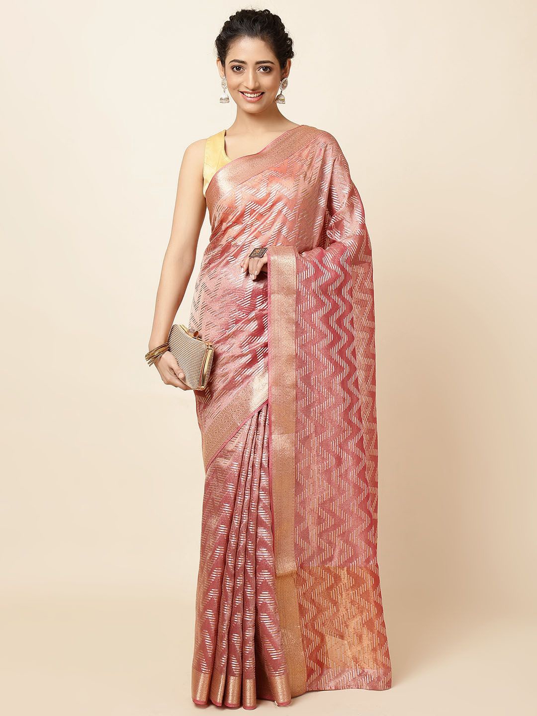

Meena Bazaar Woven Design Zari Saree, Pink