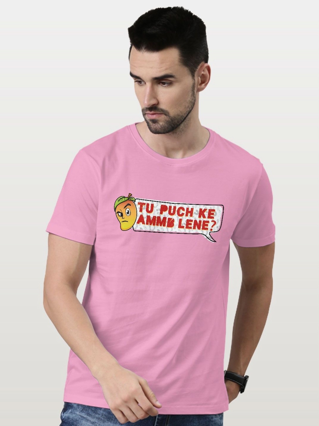 

macmerise Men Typography Printed Applique T-shirt, Pink
