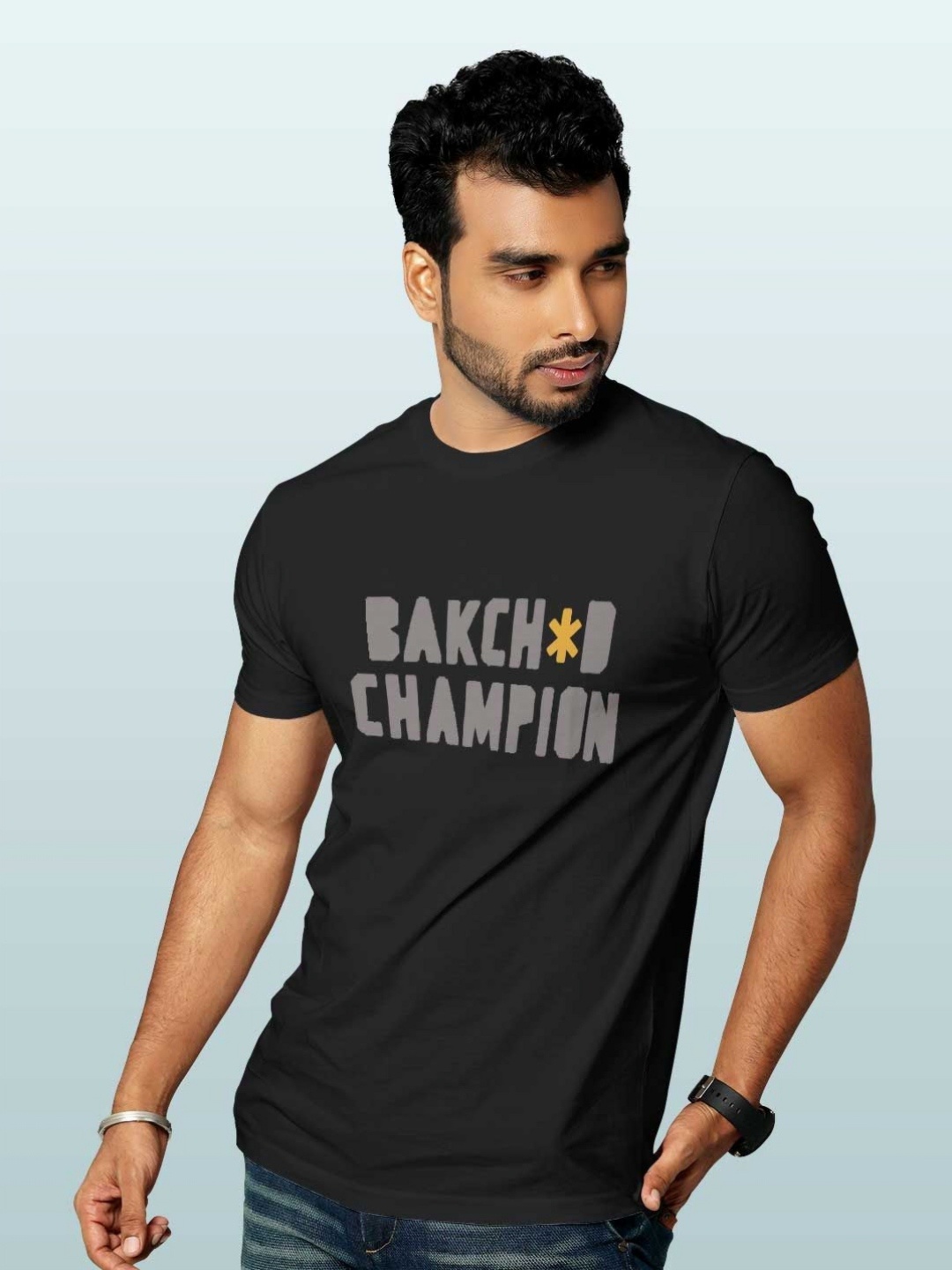 

macmerise Men Typography Printed Applique T-shirt, Black