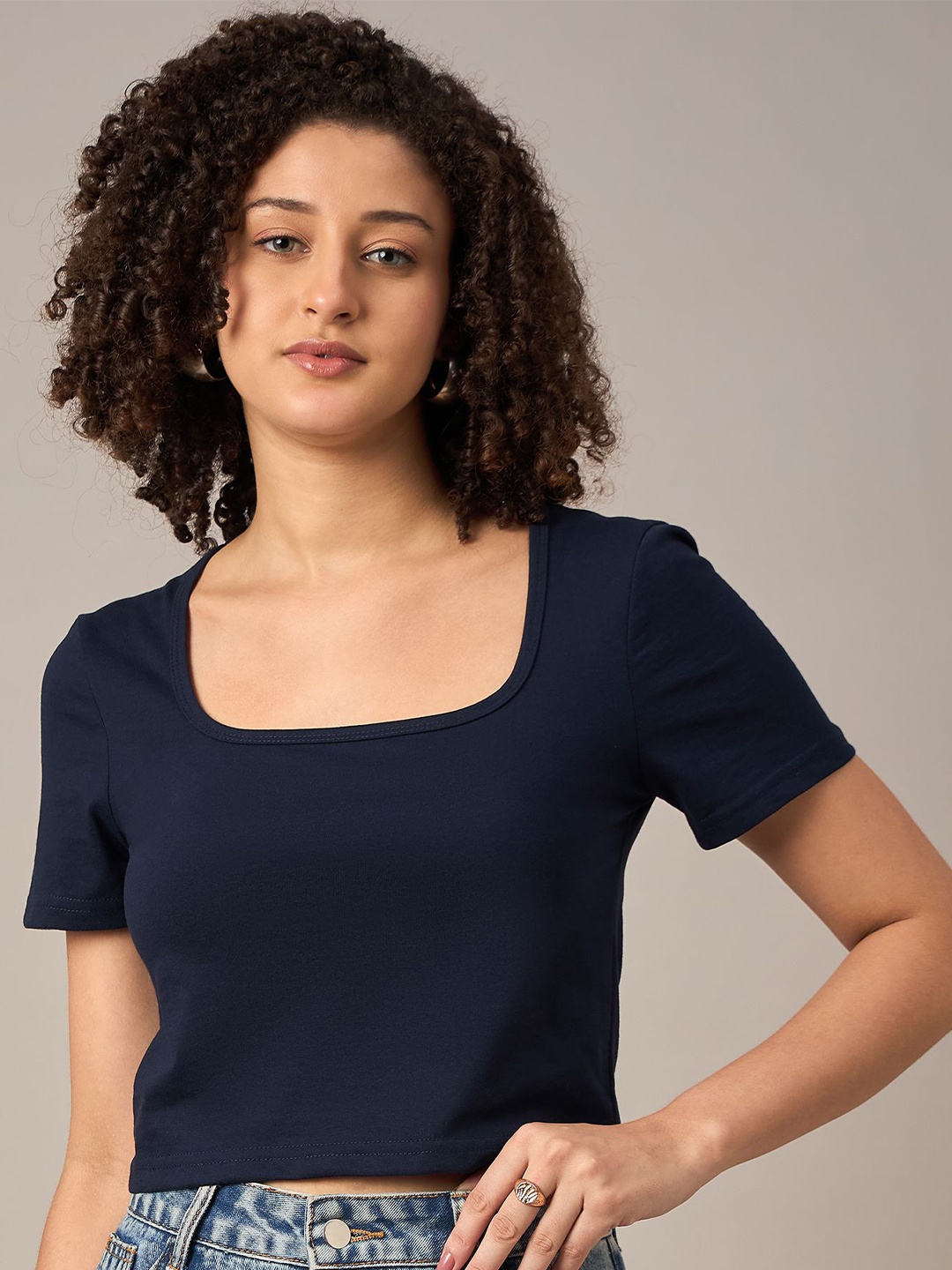 

The Roadster Lifestyle Co Women's Crop Tshirt, Navy blue
