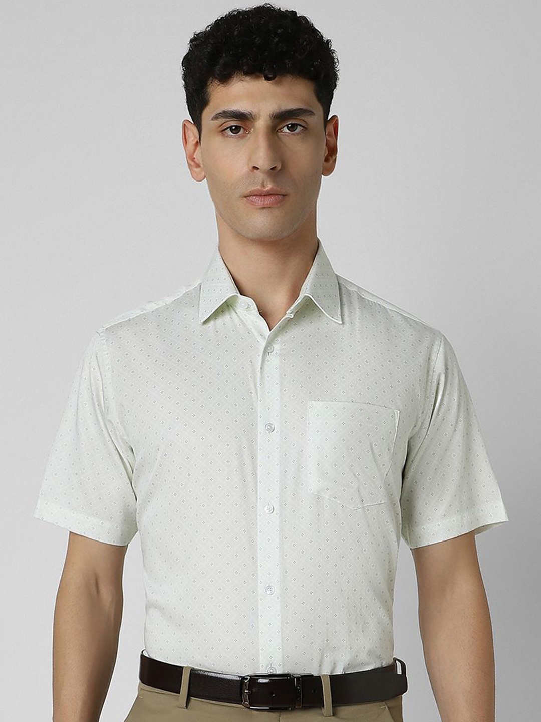 

Van Heusen Men Spread Collar Micro Ditsy Printed Cotton Party Shirt, Green