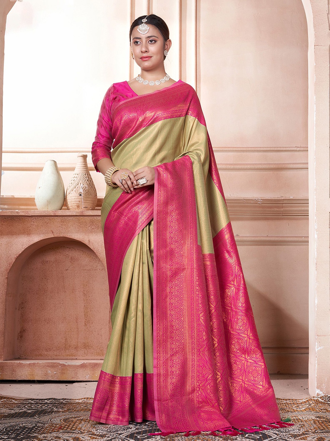 

Anouk Woven Design Zari Kanjeevaram Saree, Green