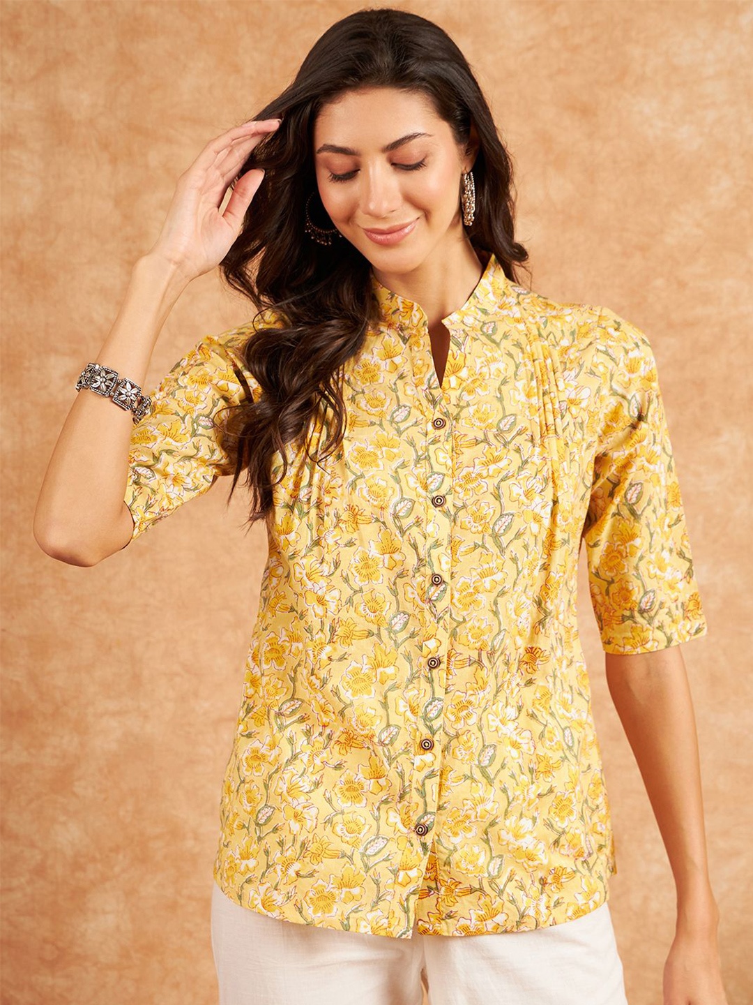 

Modeve Printed Cotton Shirt Style Top, Yellow