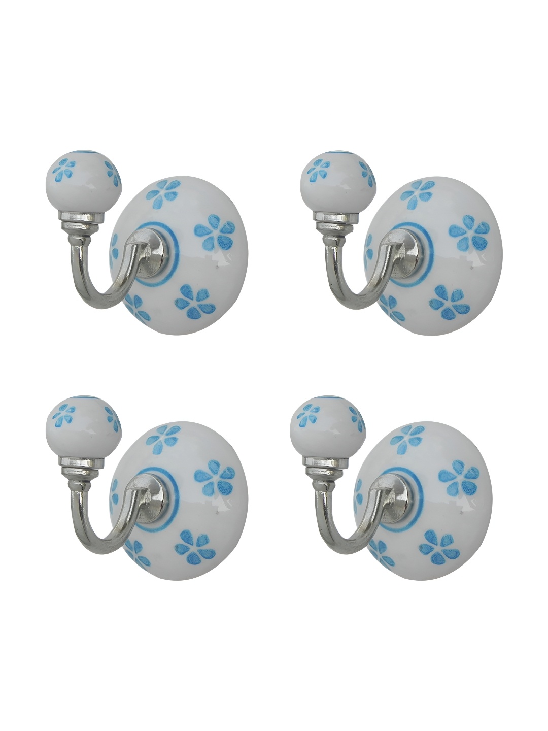 

Indianshelf White & Turquoise Blue Printed Wall Hooks