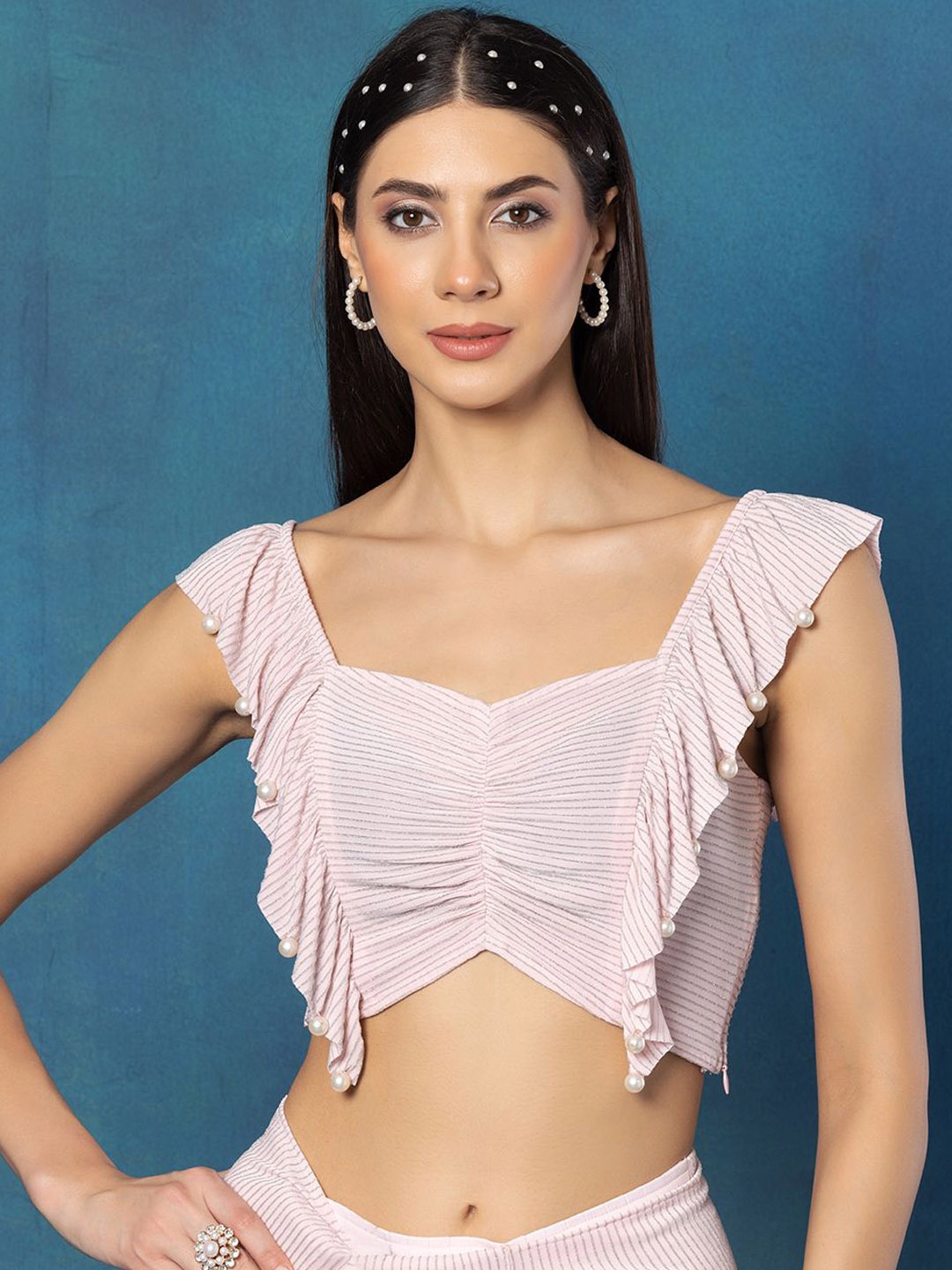 

Rang by Indya Embellished Sweetheart Neck Saree Blouse, Pink