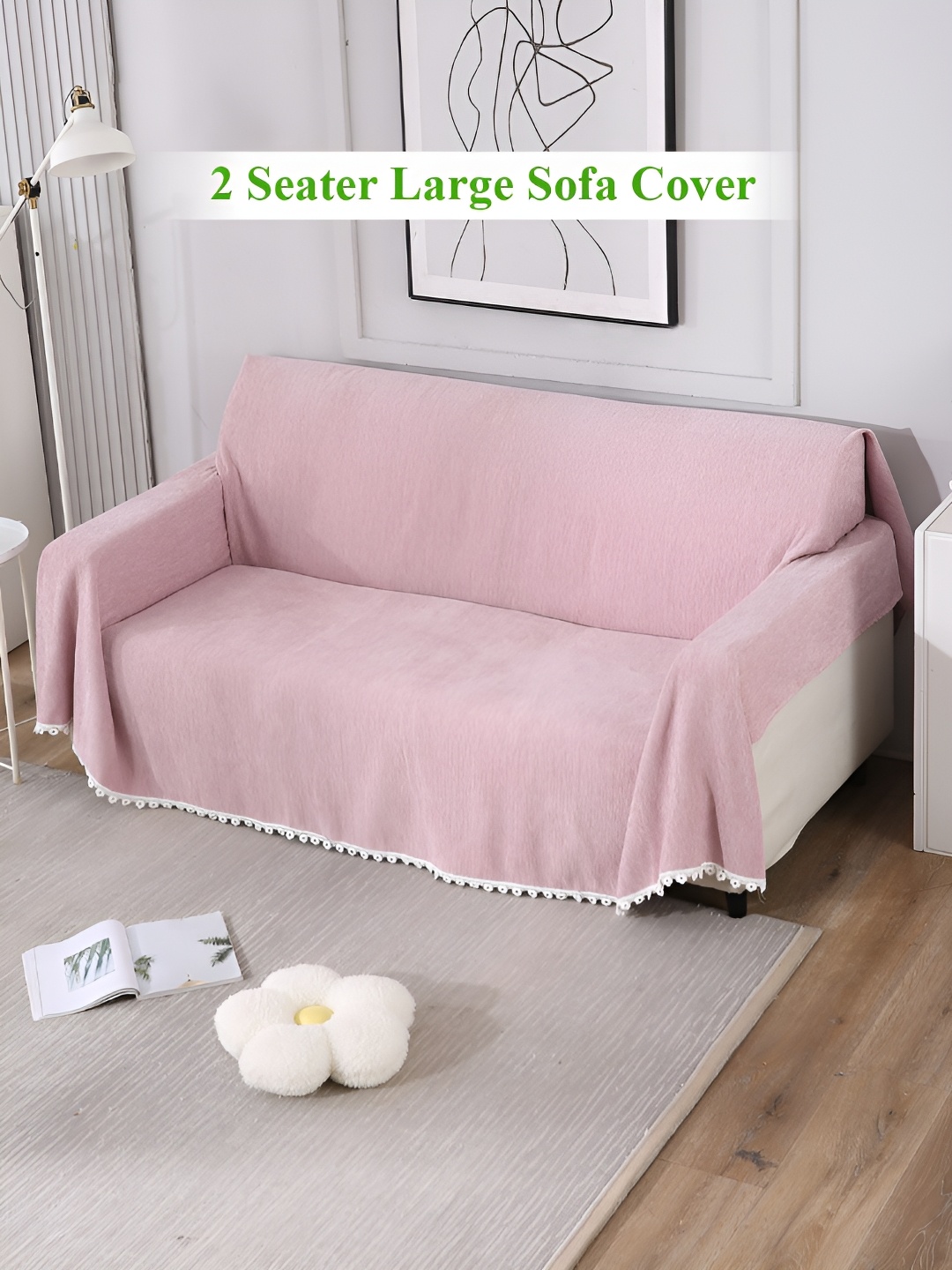 

HOKIPO Pink & White Self Design 2 Seater Cotton Rectangle Sofa Throw