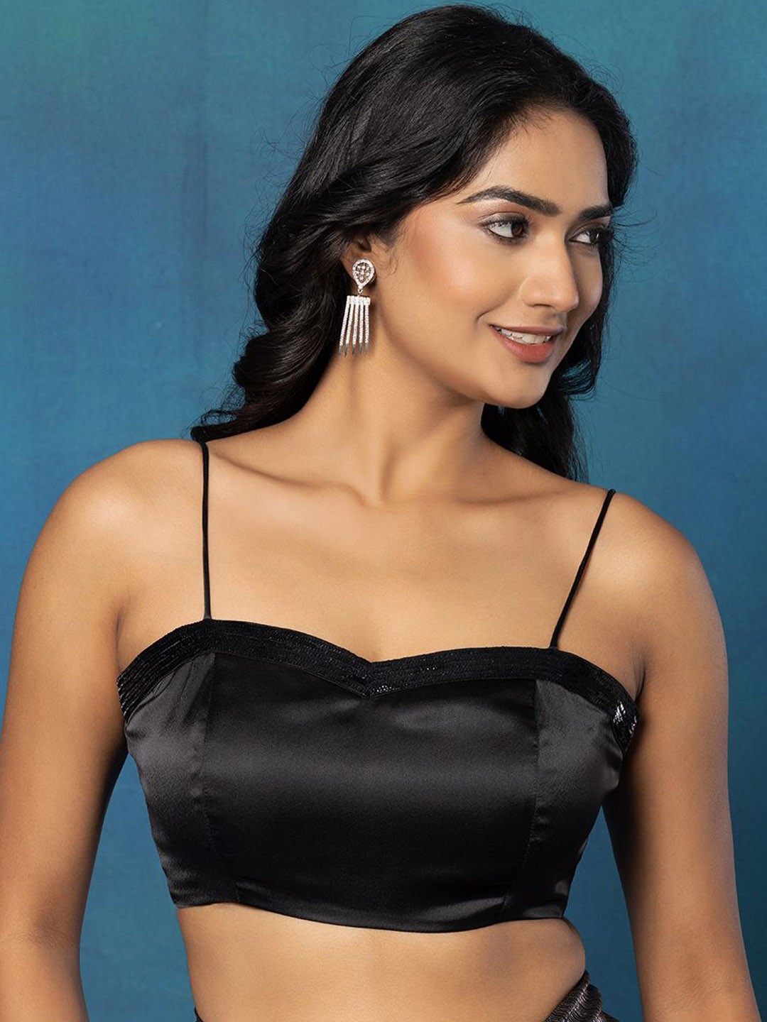 

Rang by Indya Sequin Embroidered Saree Blouse, Black