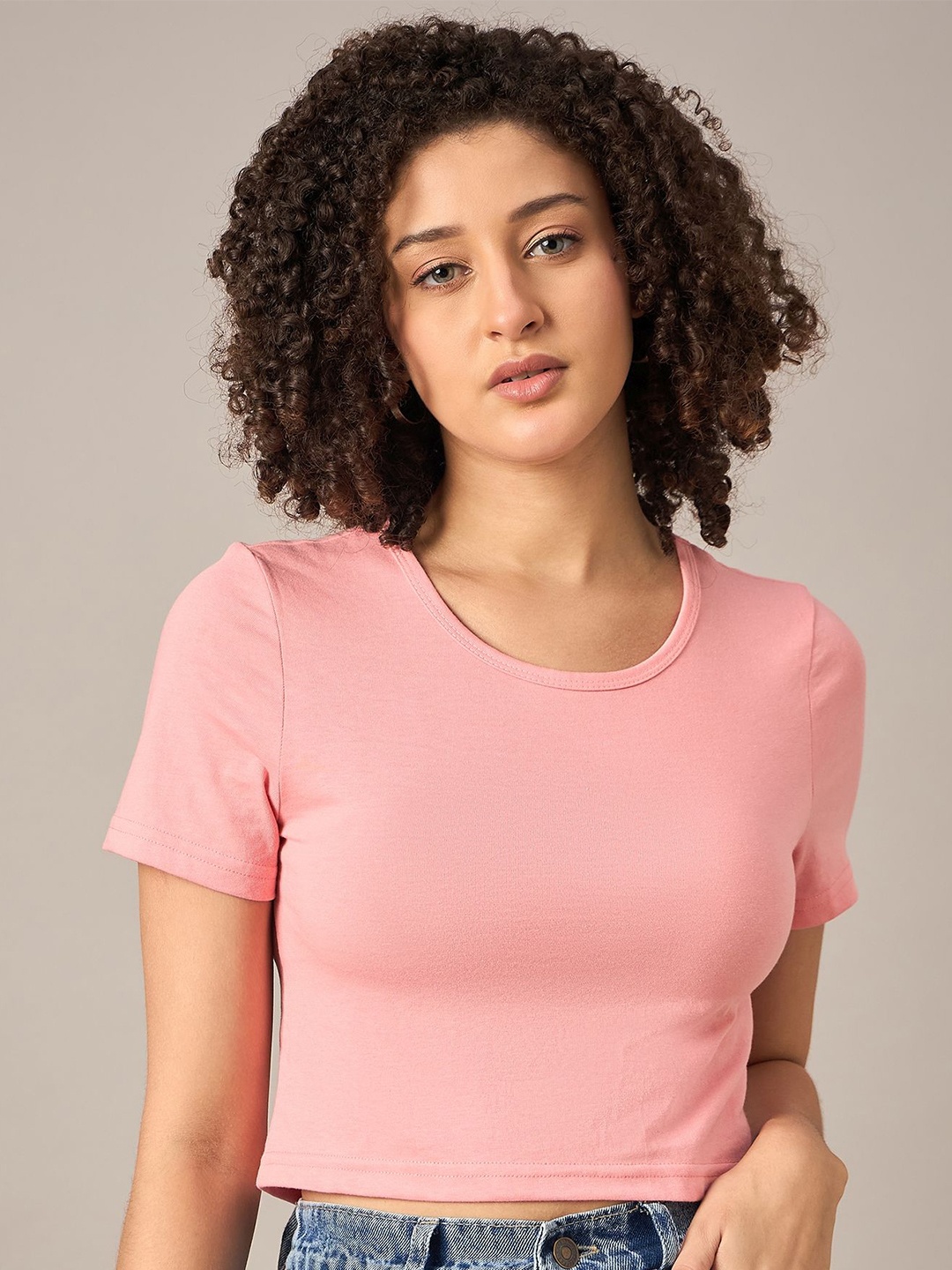 

The Roadster Lifestyle Co. Women Solid Round Neck Cotton T-shirt, Pink