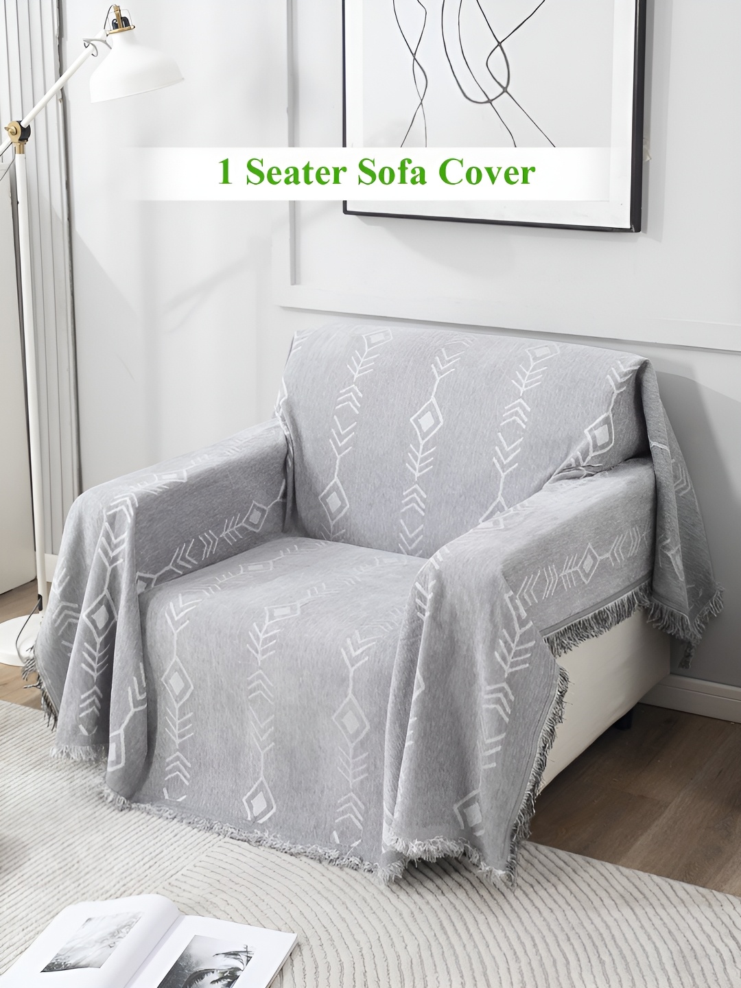 

HOKIPO Grey & White Self-Design Thick and Soft 1 Seater Sofa Throw