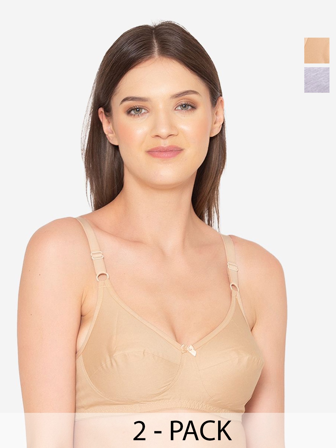 

GROVERSONS Paris Beauty Pack of 2 Women Full Coverage Non Padded Everyday Bra, Grey melange