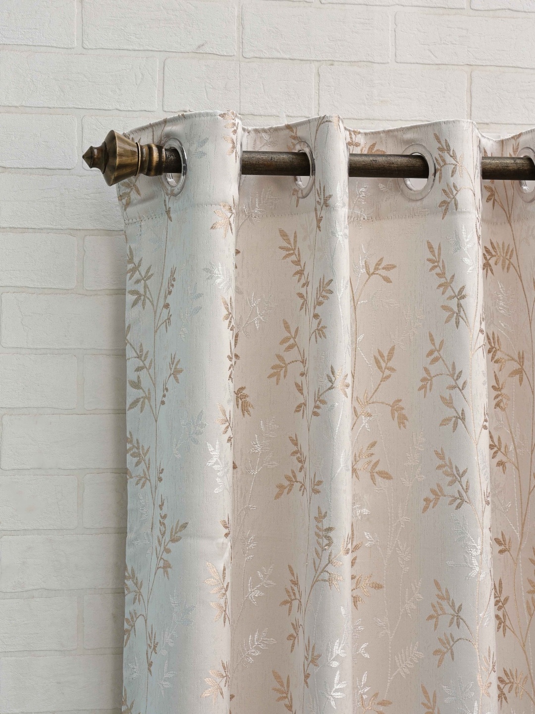 

Ariana Beige & Gold Toned Floral Embroidered Room Darkening Jacquard Window Curtain