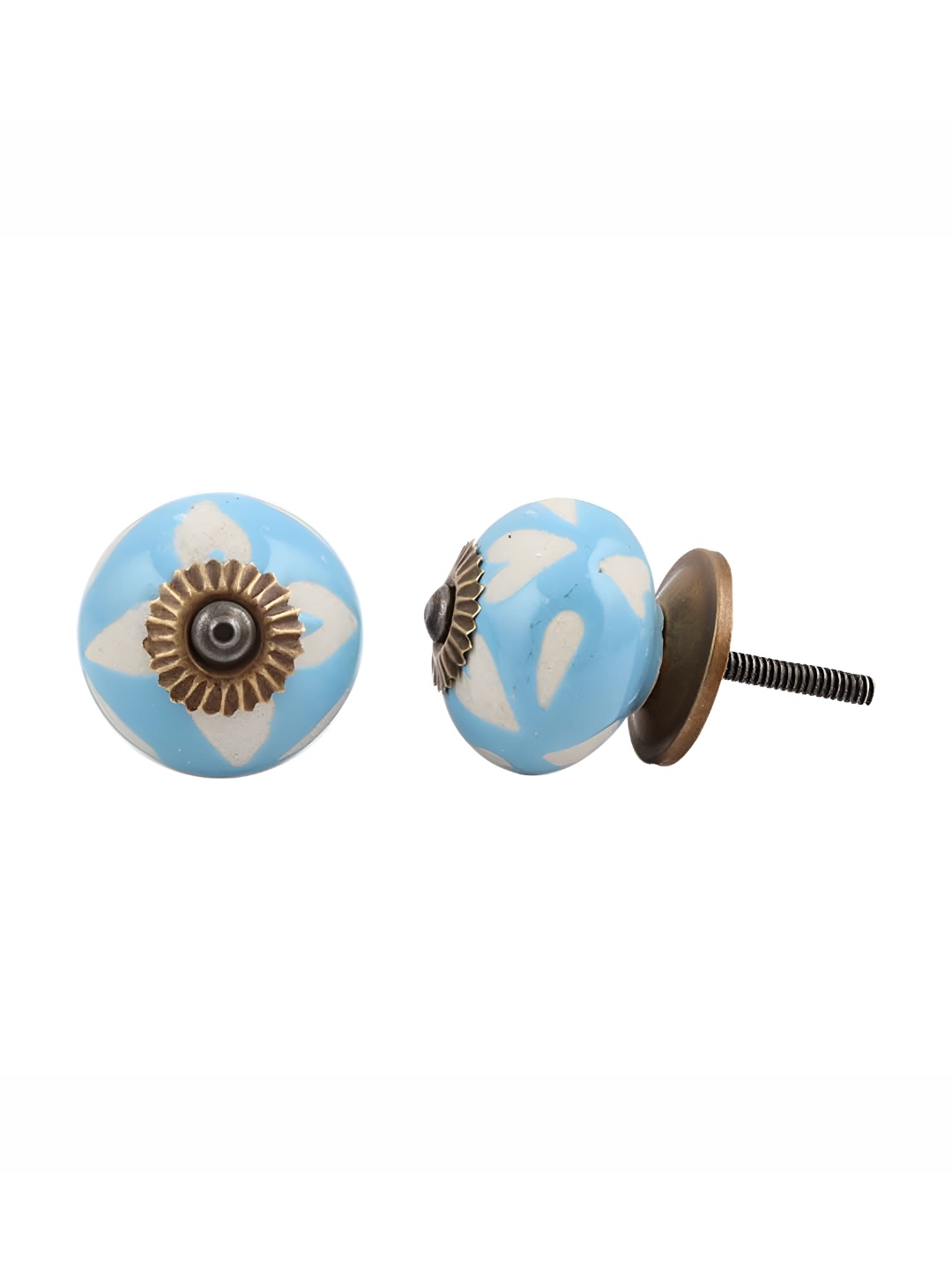 

Indianshelf Turquoise Blue 4 Pieces Flower Printed Ceramic Drawer Knobs