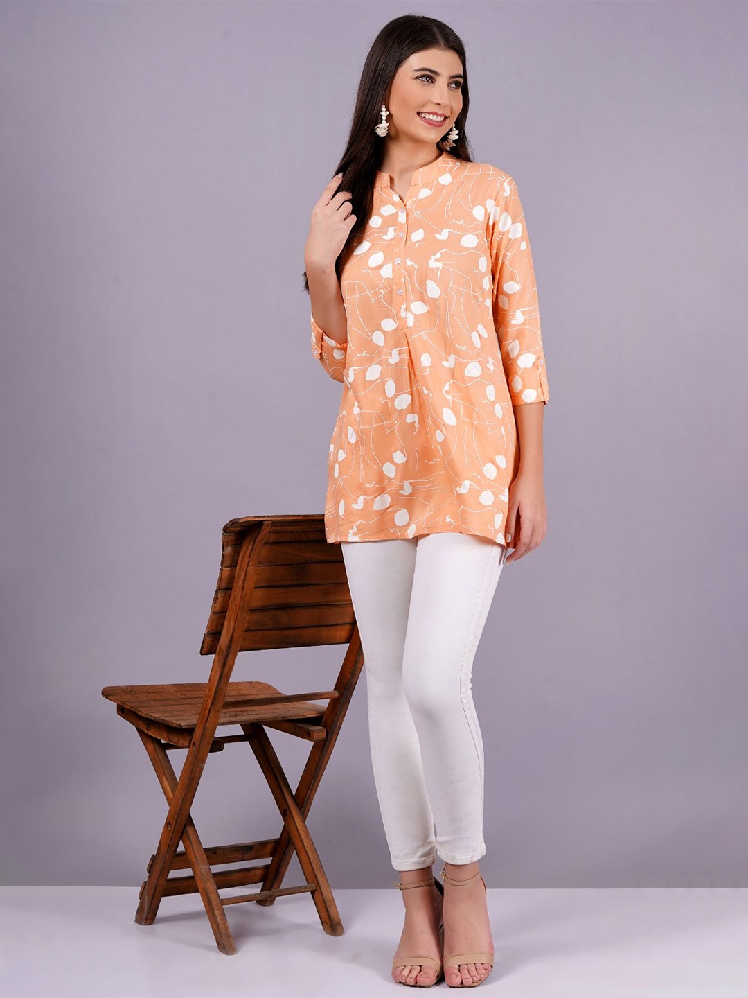 

JC4U Women Floral Printed Shirt Style Top, Orange