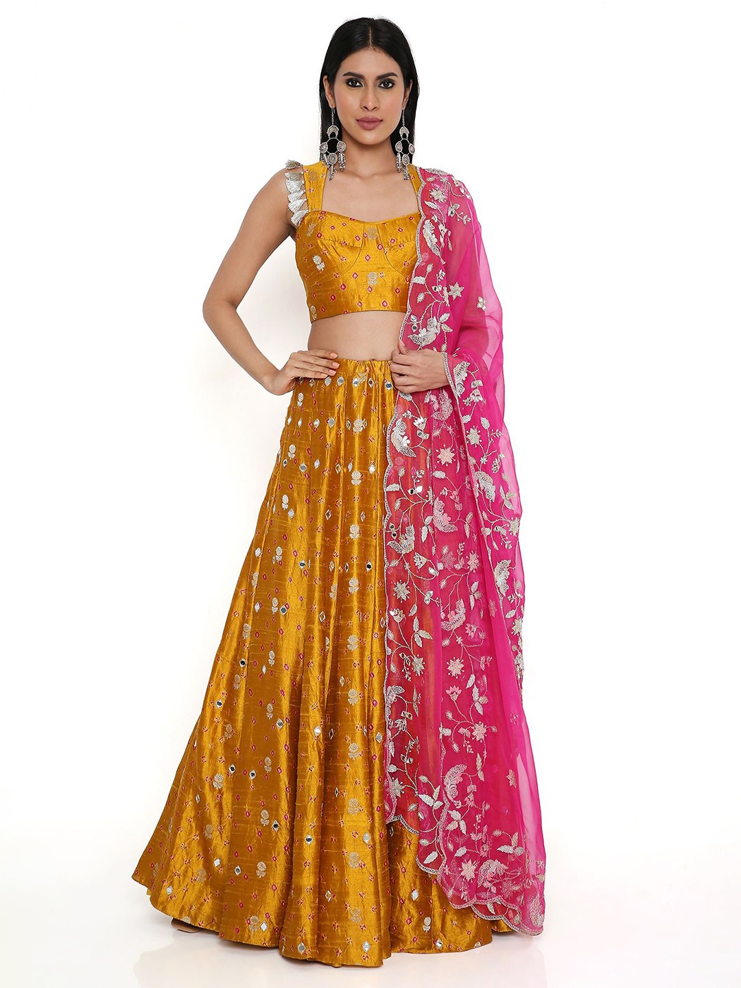 

Payal Singhal Printed Mirror Work Ready to Wear Lehenga & Blouse With Dupatta, Yellow