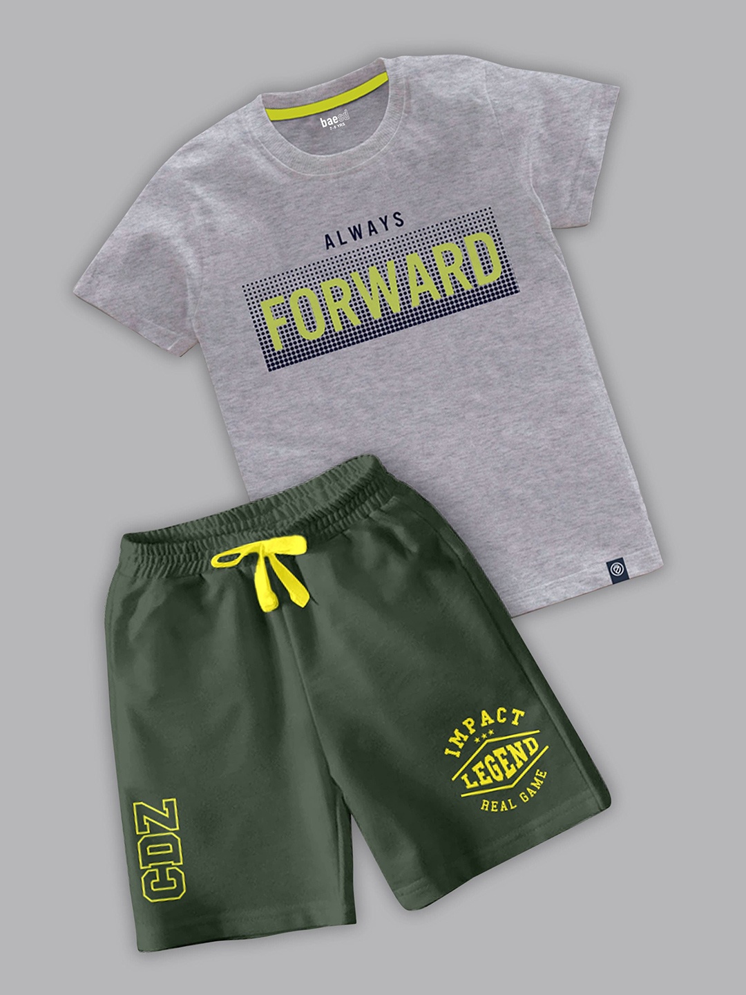 

BAESD Boys Printed T-shirt with Shorts, Grey