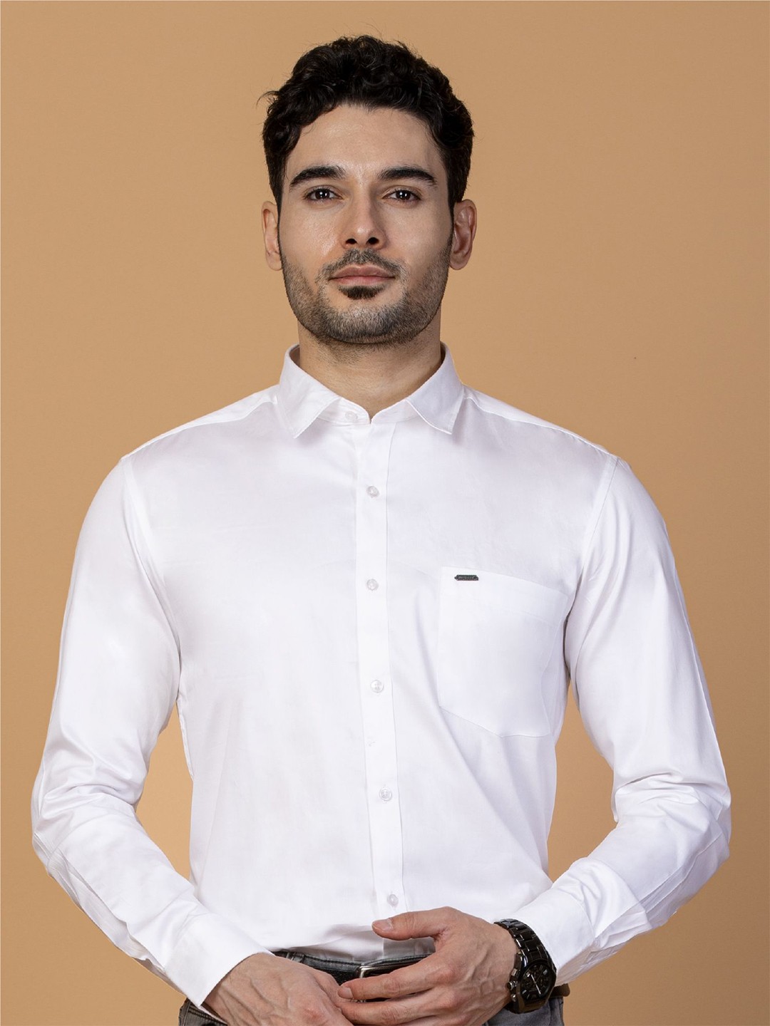 

Berkshire Men Comfort Spread Collar Solid Satin Slim Fit Formal Shirt, White