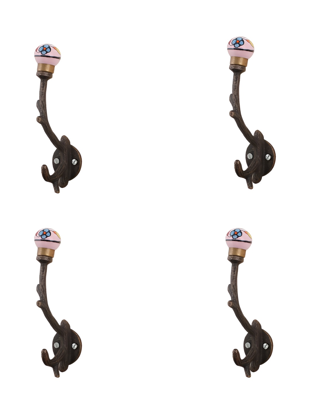 

Indianshelf Pink & Brown 4 Pieces Printed Wall Hooks