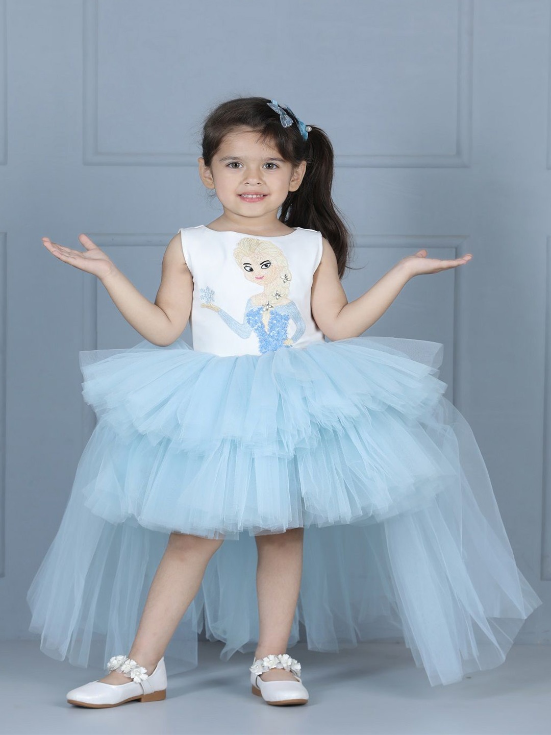 

THE LITTLE CELEBS Girls Embroidered Embelished Fit & Flare Maxi Dress, Blue