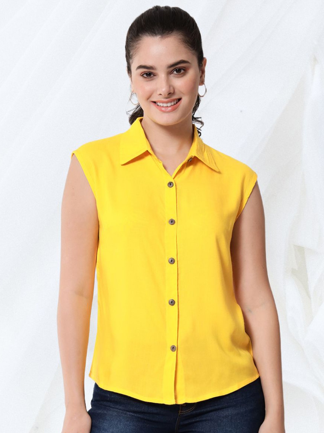 

Funday Fashion Women Spread Collar Solid Cotton Casual Shirt, Yellow