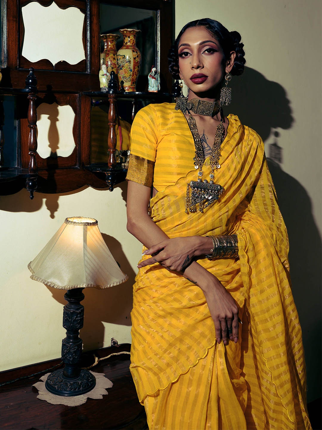 

HUTS AND LOOMS Woven Design Zari Pure Cotton Saree, Yellow