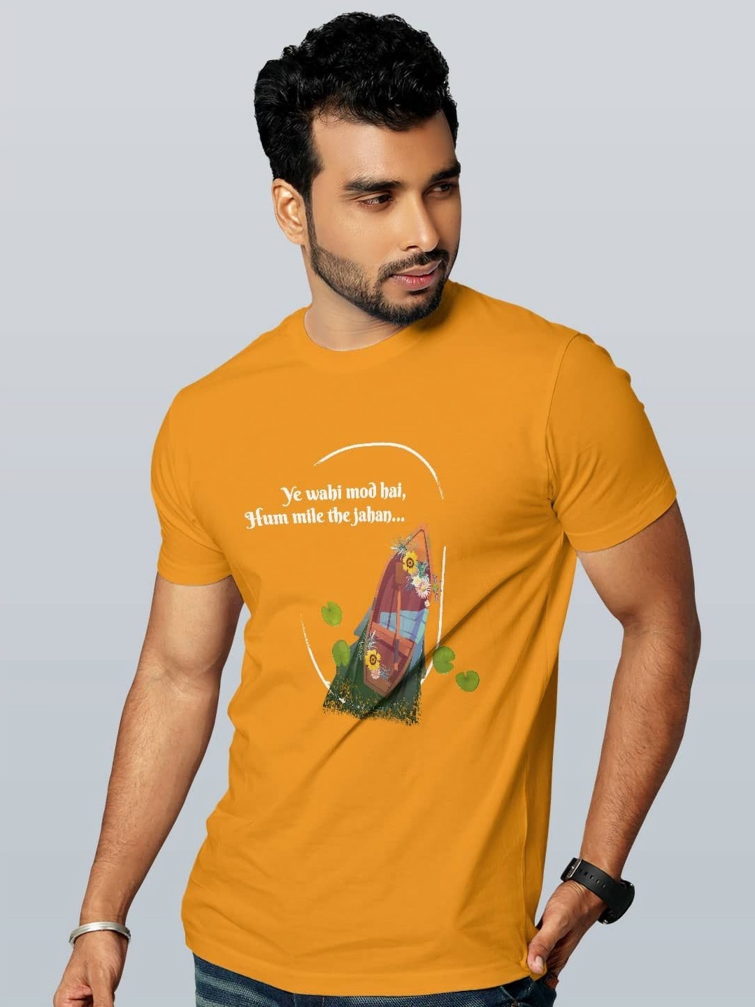 

macmerise Men Printed Applique T-shirt, Yellow