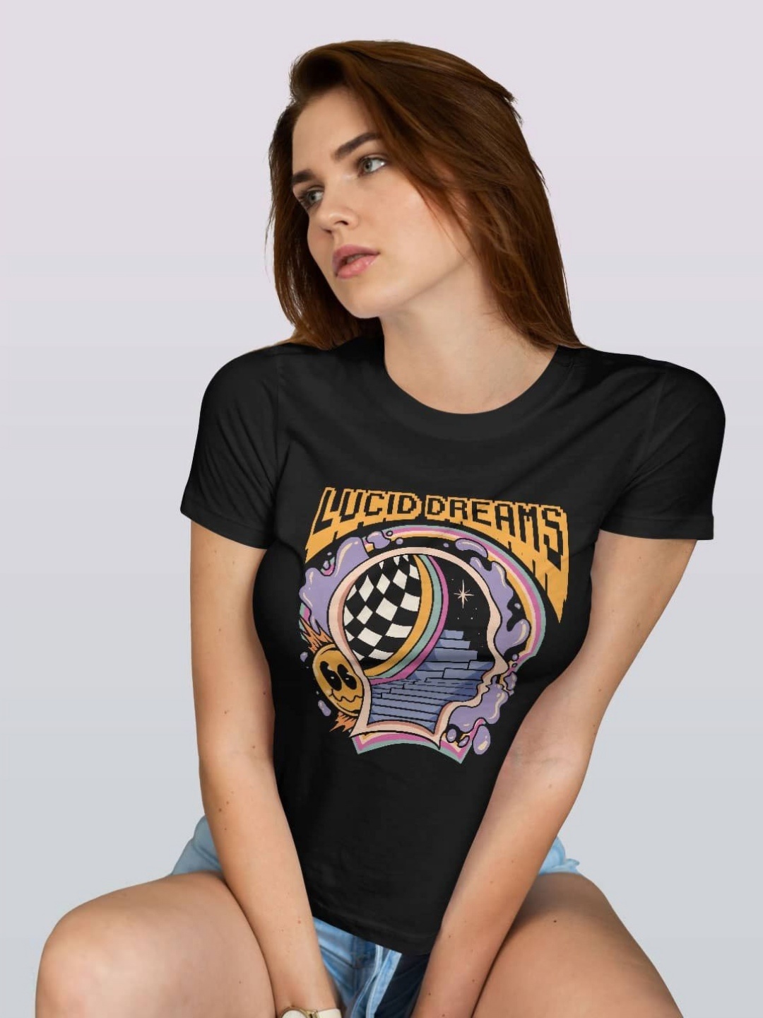 

macmerise Women Printed Extended Sleeves Applique T-shirt, Black