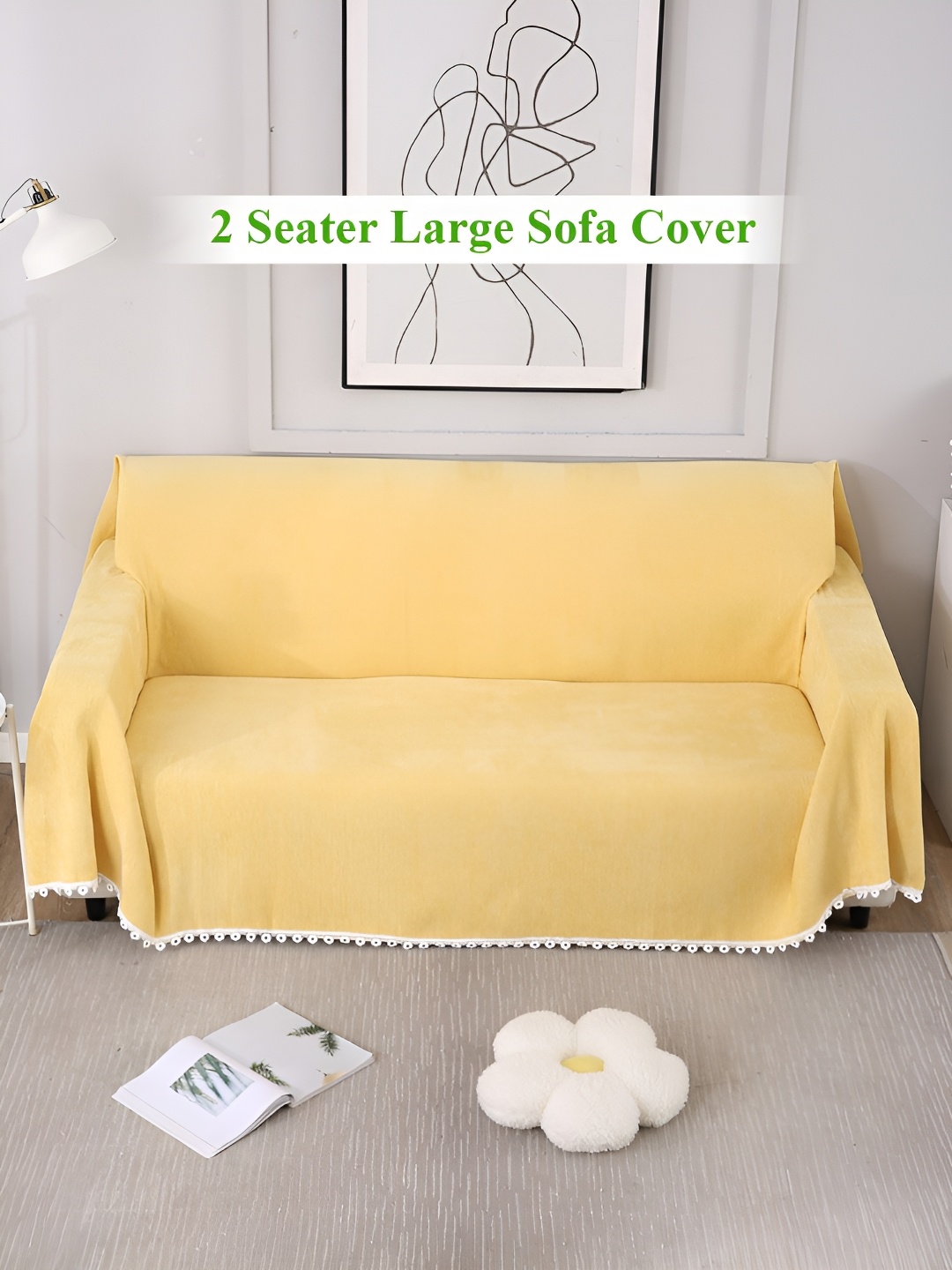 

HOKIPO Yellow & White Self Design 2 Seater Rectangle Sofa Throw