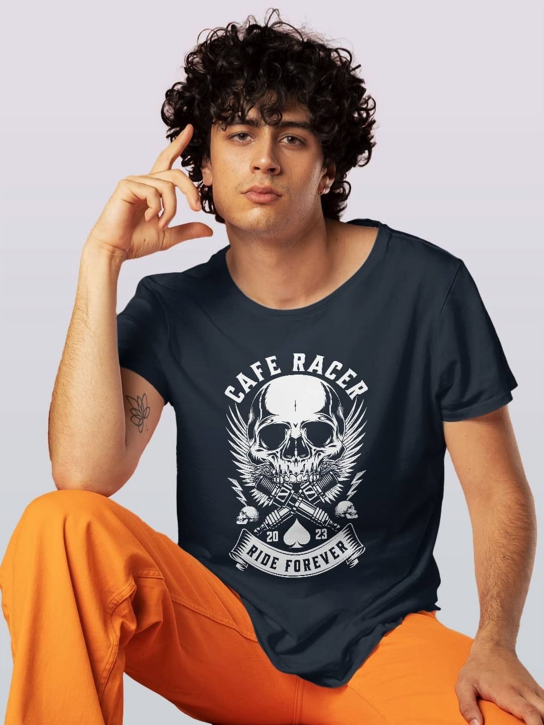 

macmerise Men Printed Raw Edge T-shirt, Blue