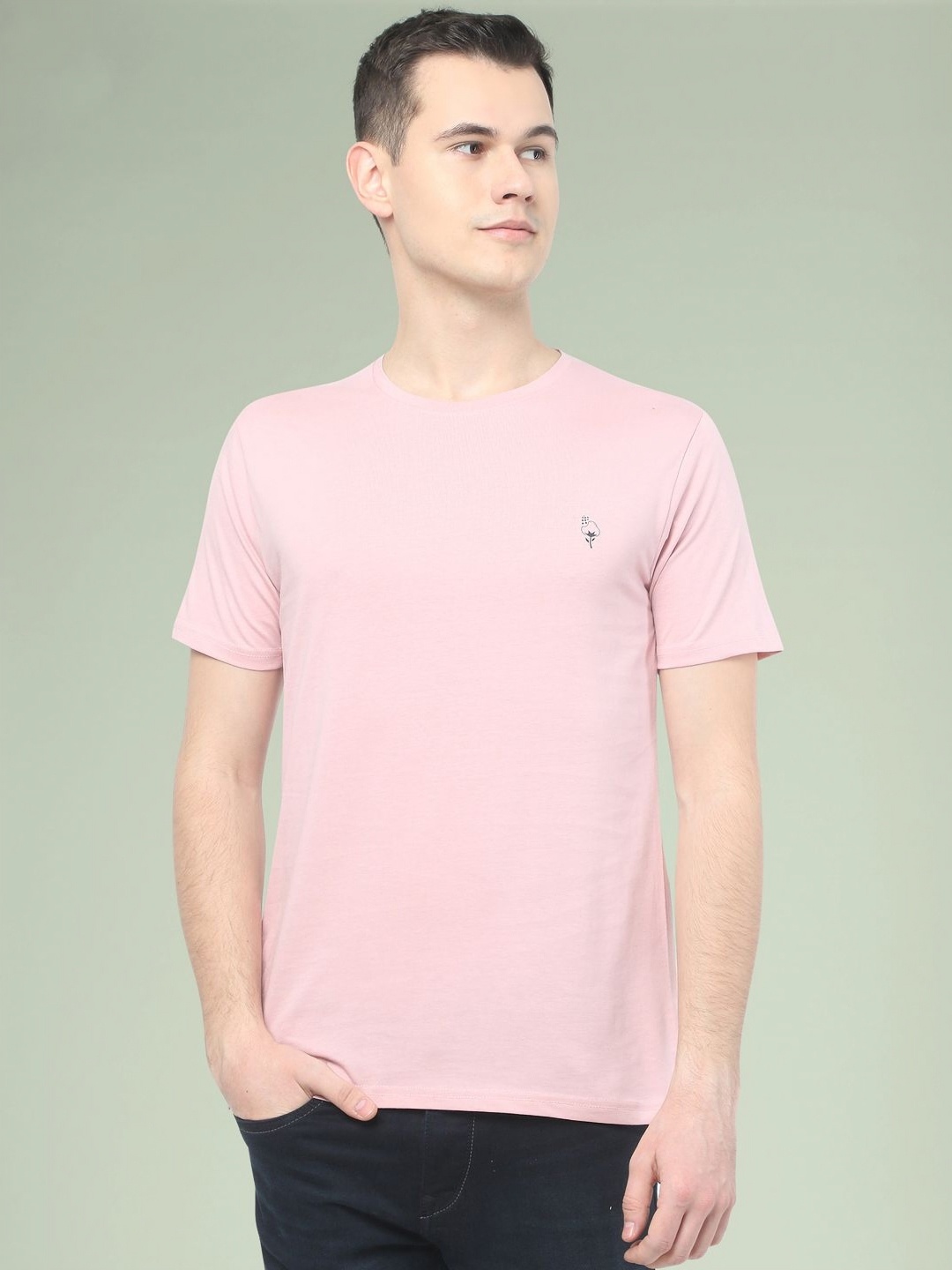 

MANTICORE Men Solid Round Neck Cotton T-shirt, Pink