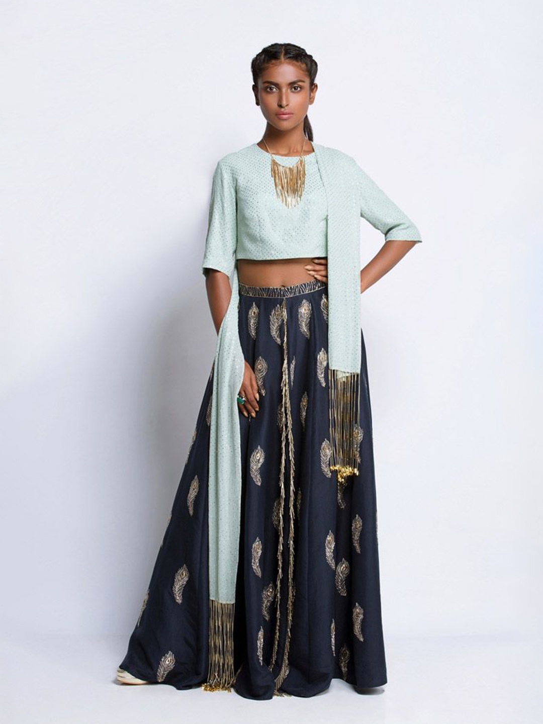 

Payal Singhal Mukaish Work Georgette Ready to Wear Lehenga & Blouse With Dupatta, Green