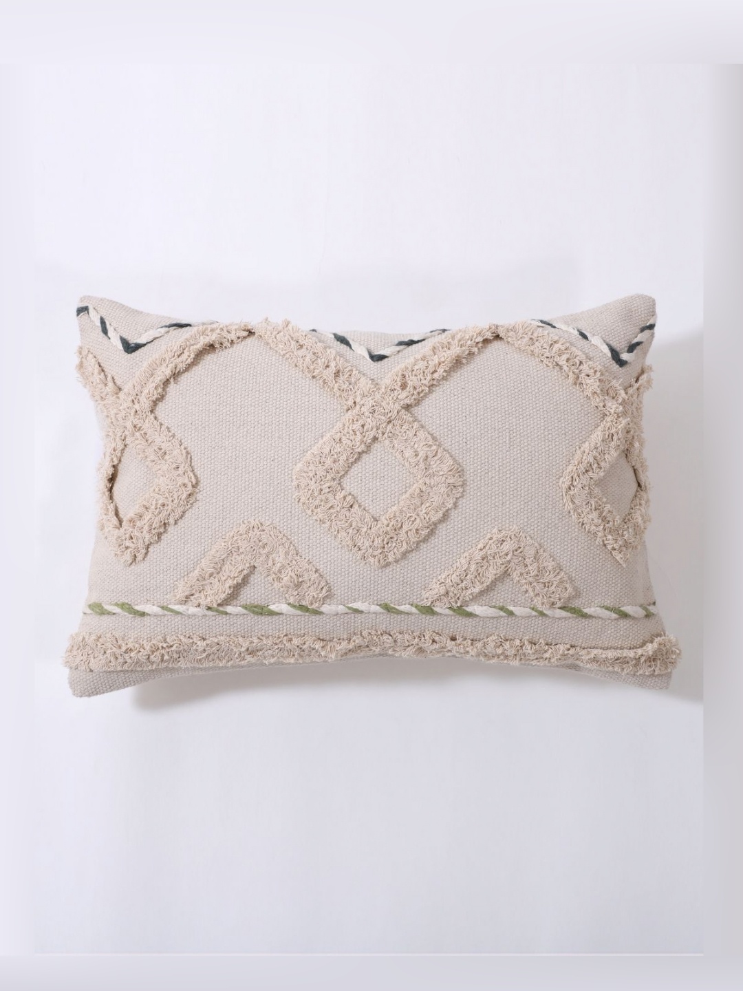 

Art Avenue Green & White Geometric Embroidered Cotton Rectangle Cushion Cover