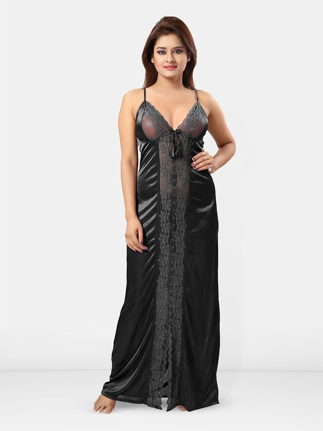 

Be You Satin Maxi Sweat Nightdress, Black