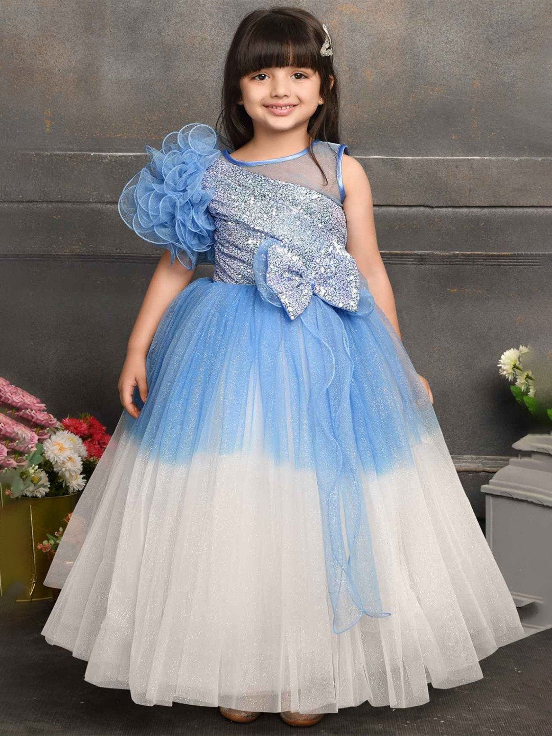 

Lagorii Girls Tie and Dye Net Maxi Dress, Blue