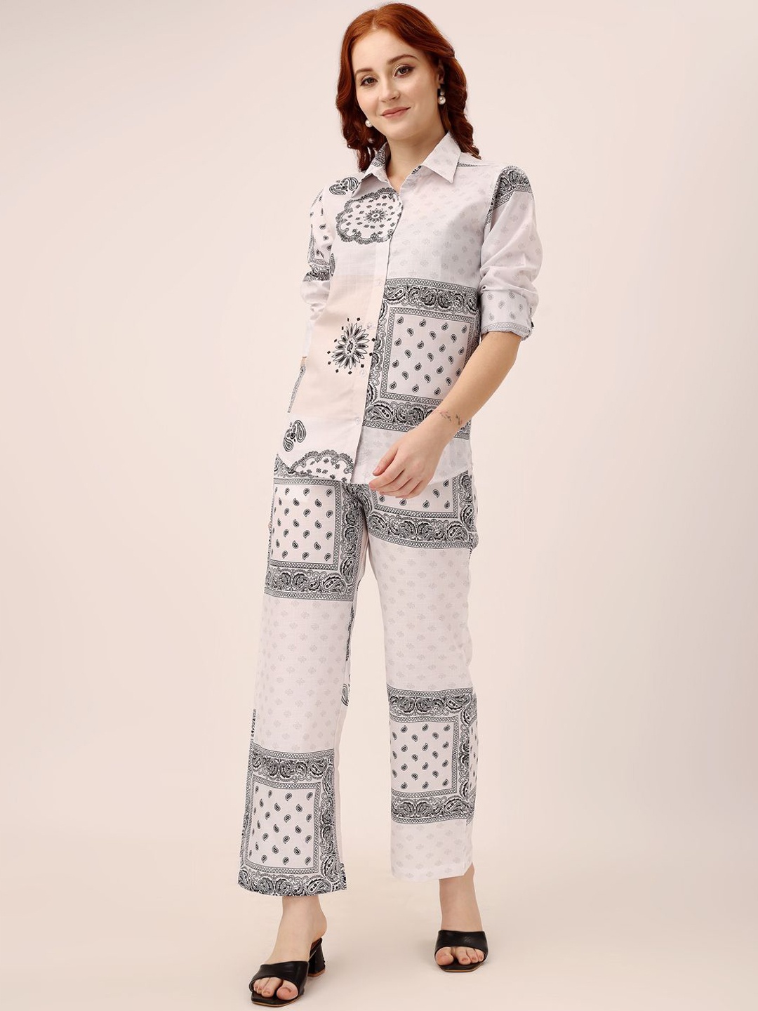 

shriez Printed Shirt With Trousers, Cream