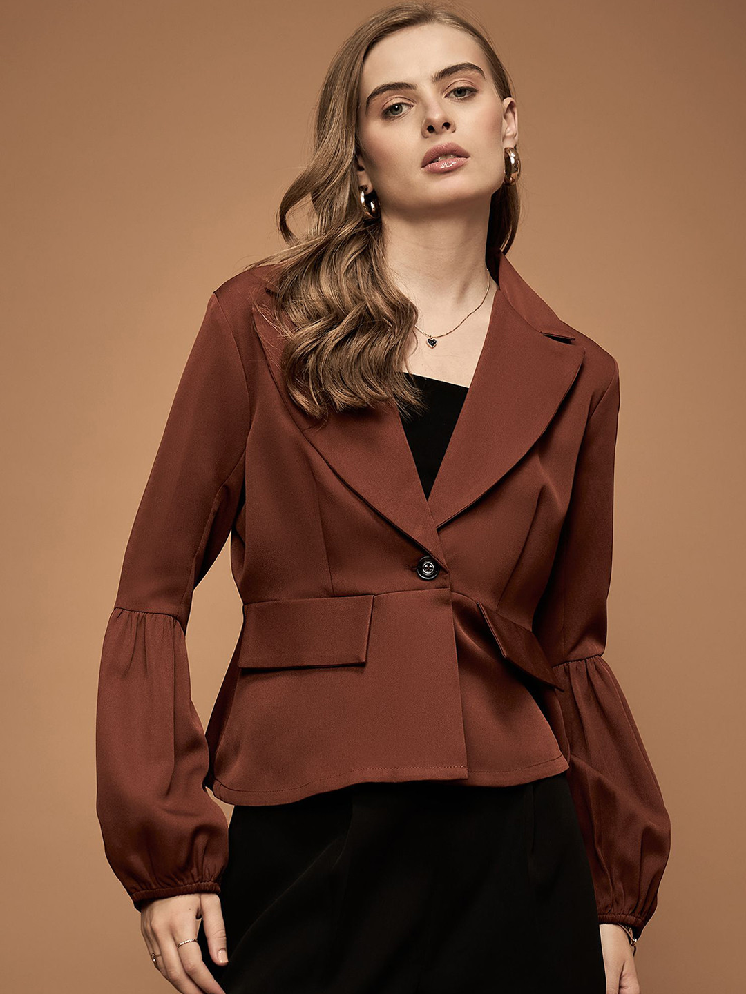

URBANGRACE BY KASSUALLY Notched Lapel Ventless Single Breasted Formal Blazers, Brown