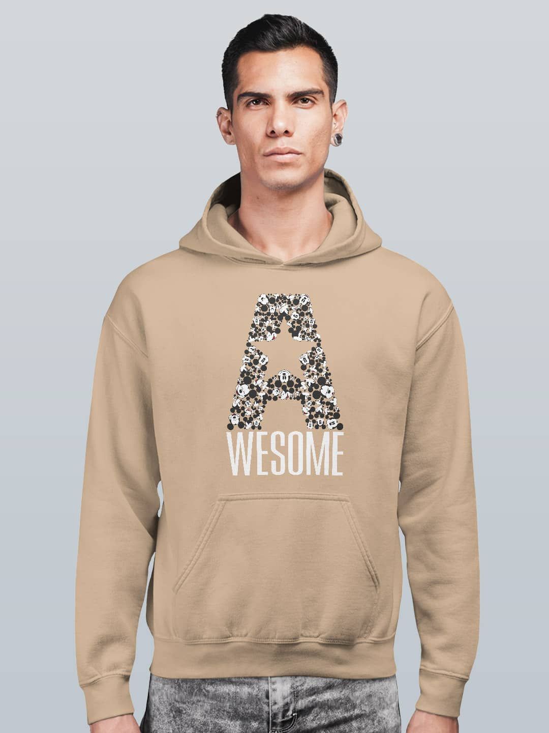 

macmerise Men Printed Hooded Sweatshirt, Beige