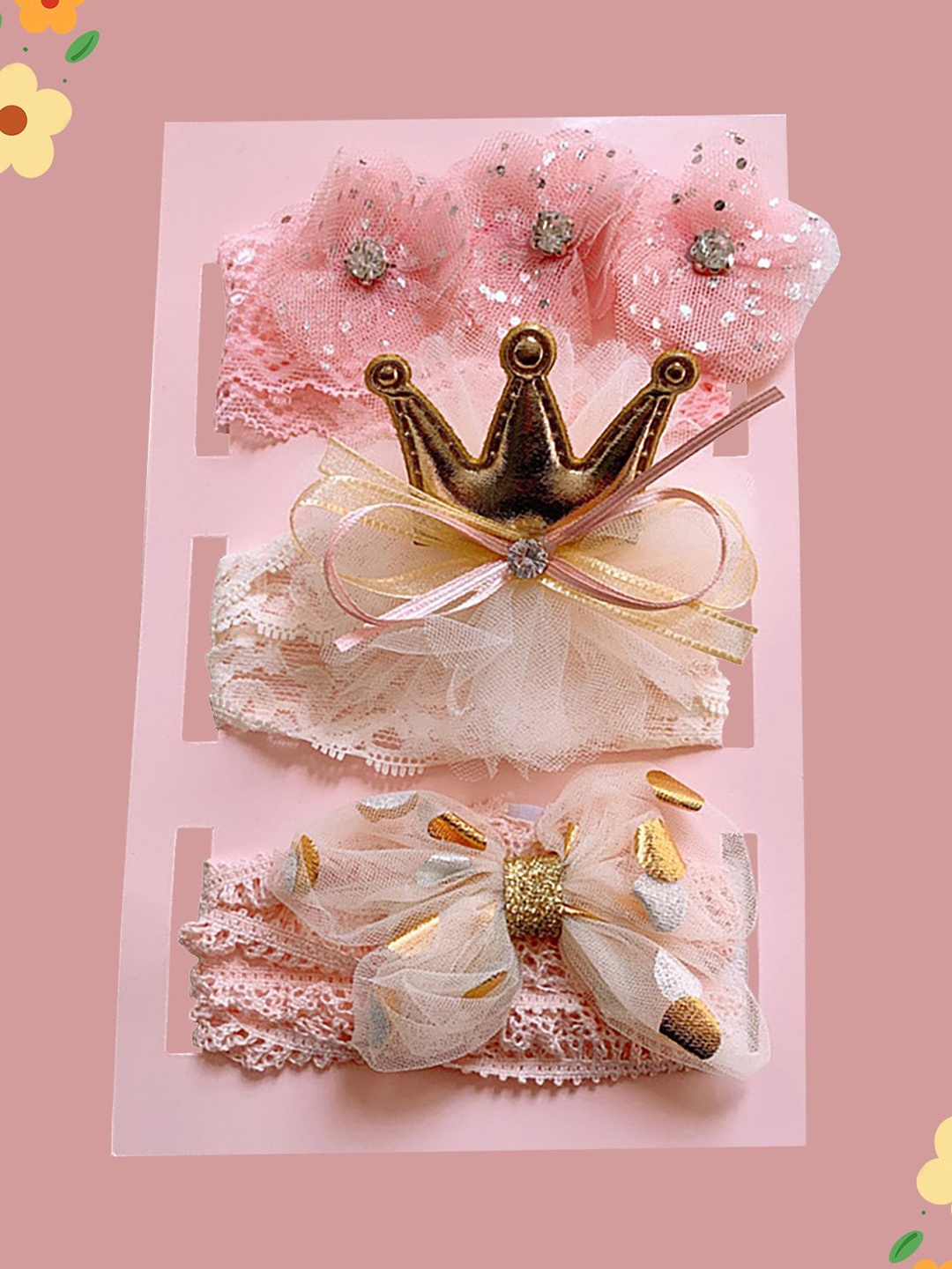 

SYGA 3 Pcs Baby Girl Headband Soft Flower Bow Strechable Chill Wrap Hairband, Pink