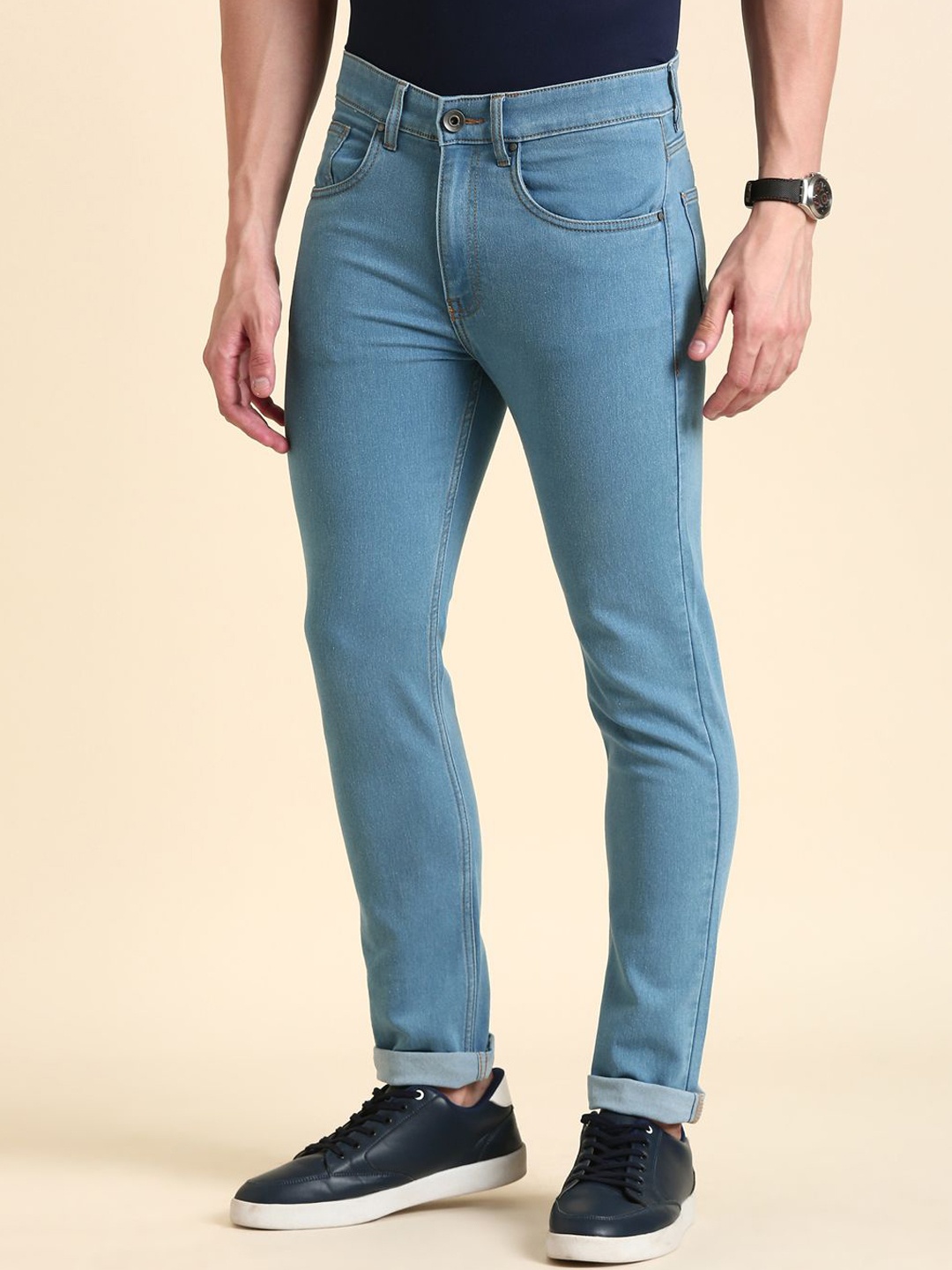 

Harvard Men Mid-Rise Skinny Fit Low Distress Stretchable Jeans, Blue