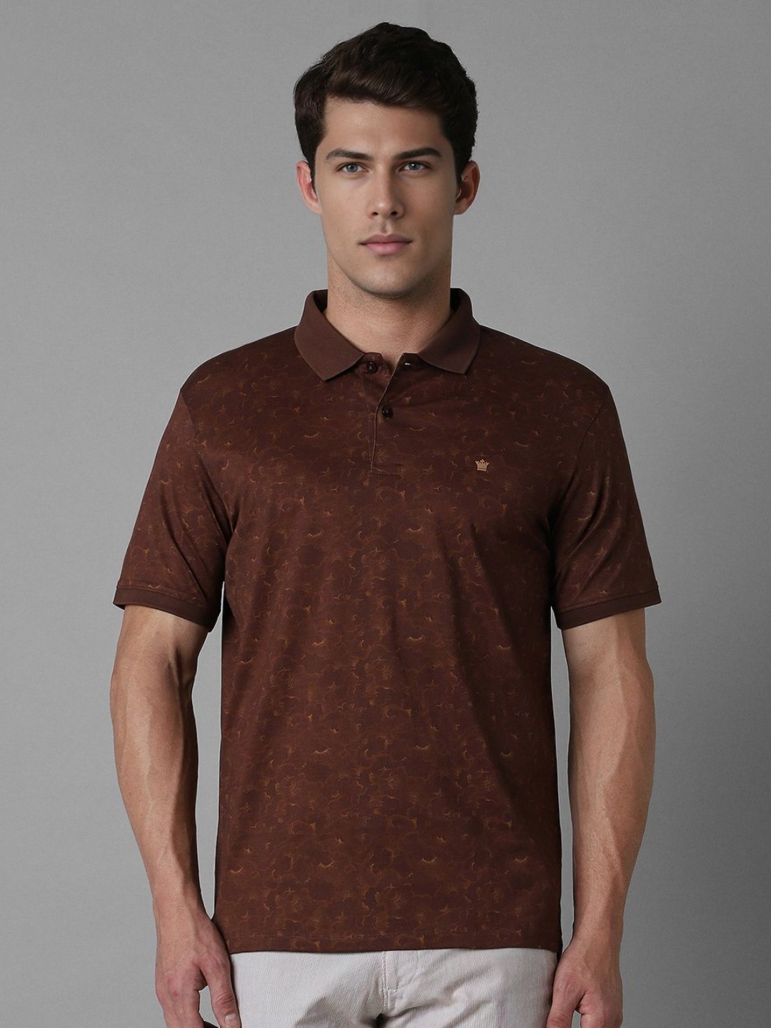 

Louis Philippe Sport Men Abstract Printed Polo Collar Cotton T-Shirt, Brown