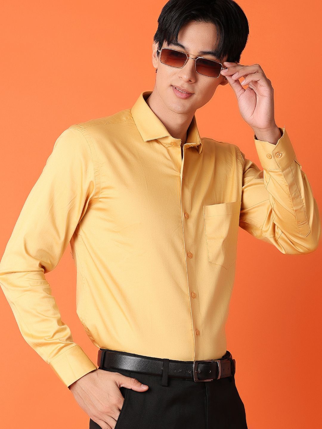 

J White by Vmart Men Classic Solid Spread Collar Formal Shirt, Orange