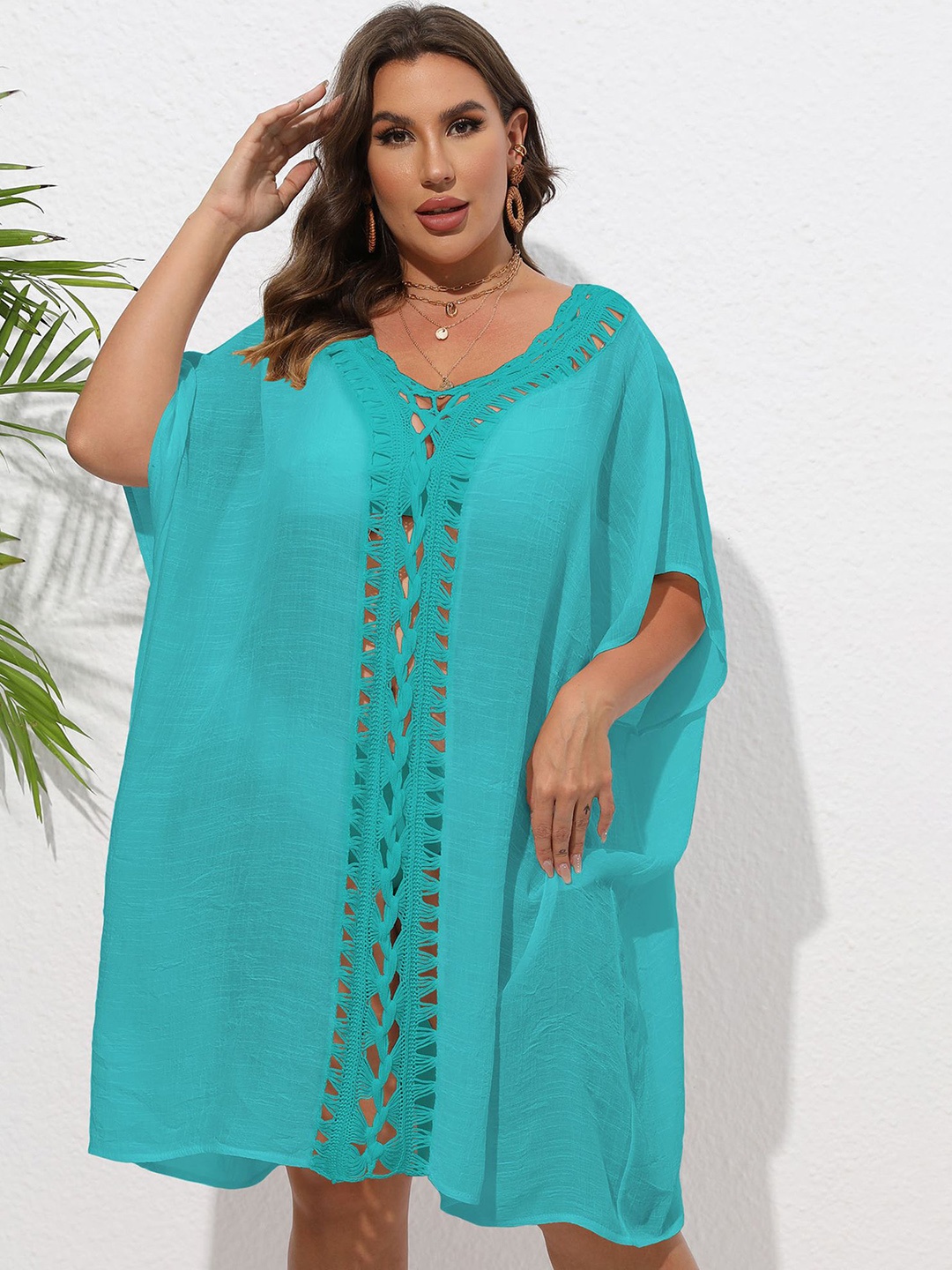 

LULU & SKY Self Design Swimwear Coverup Top, Green