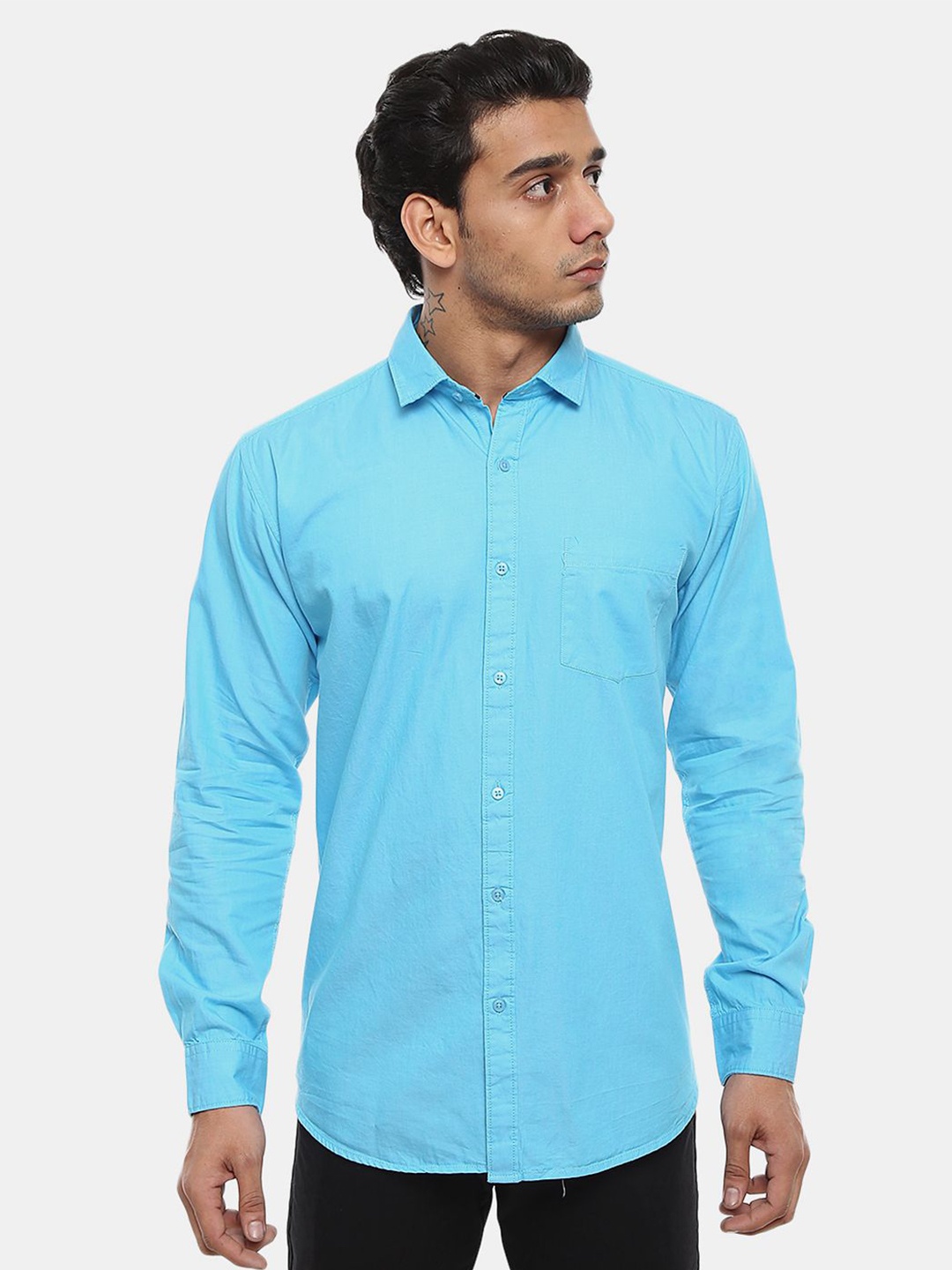 

V-Mart Men Classic Spread Collar Solid Cotton Casual Shirt, Blue