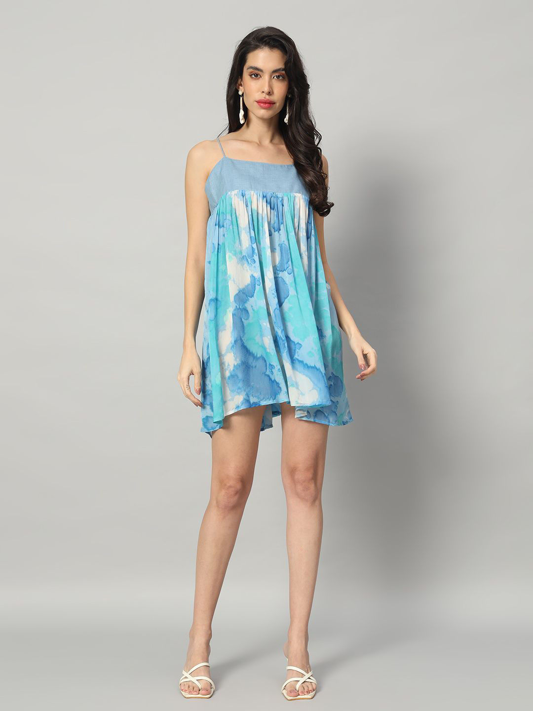 

BRIJAL LAD Tie and Dye Georgette A-Line Dress, Blue